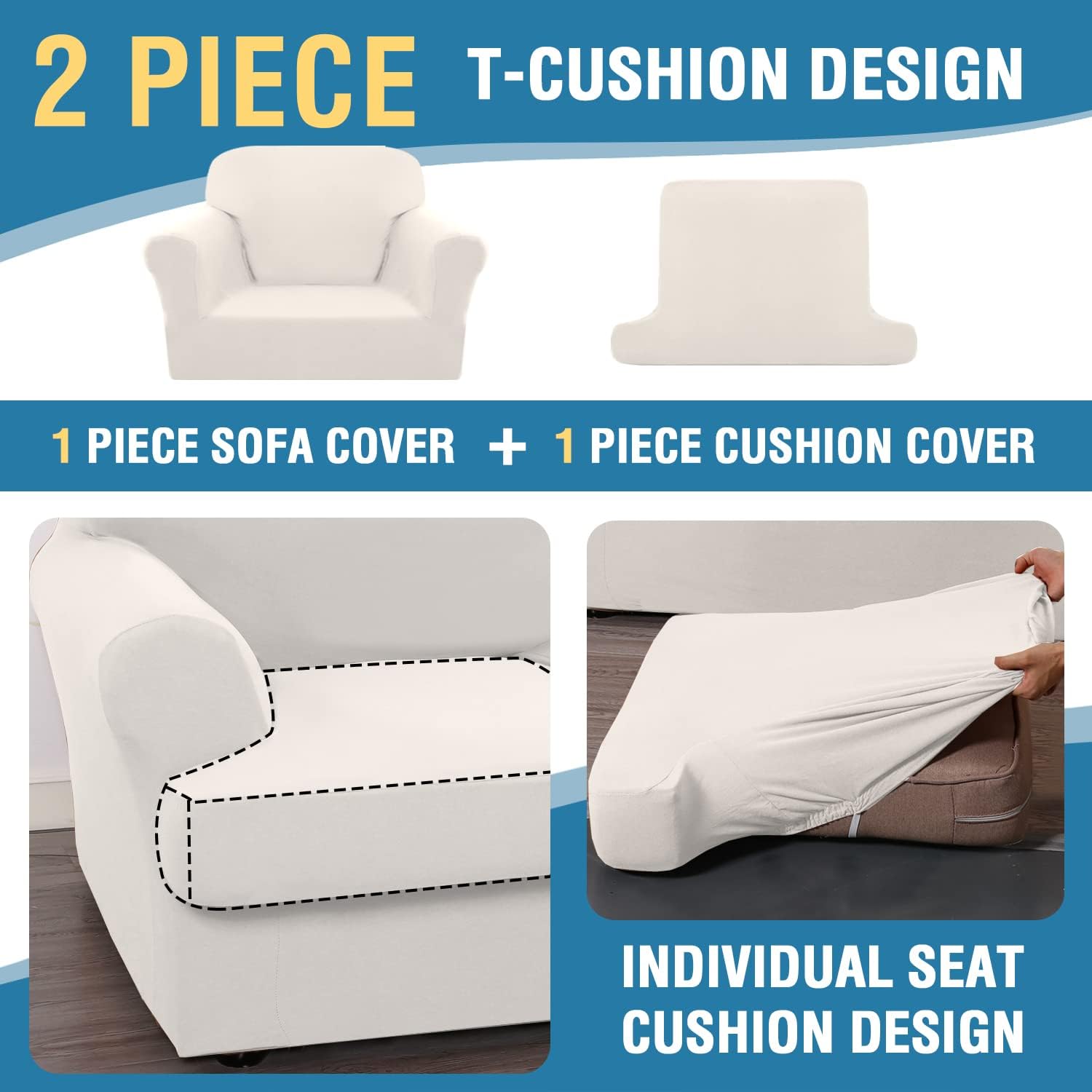 H.VERSAILTEX Funda para sofá de 2 piezas, fundas para sillón con cojines en forma de T para sillón con cojines en forma de T, antideslizante,