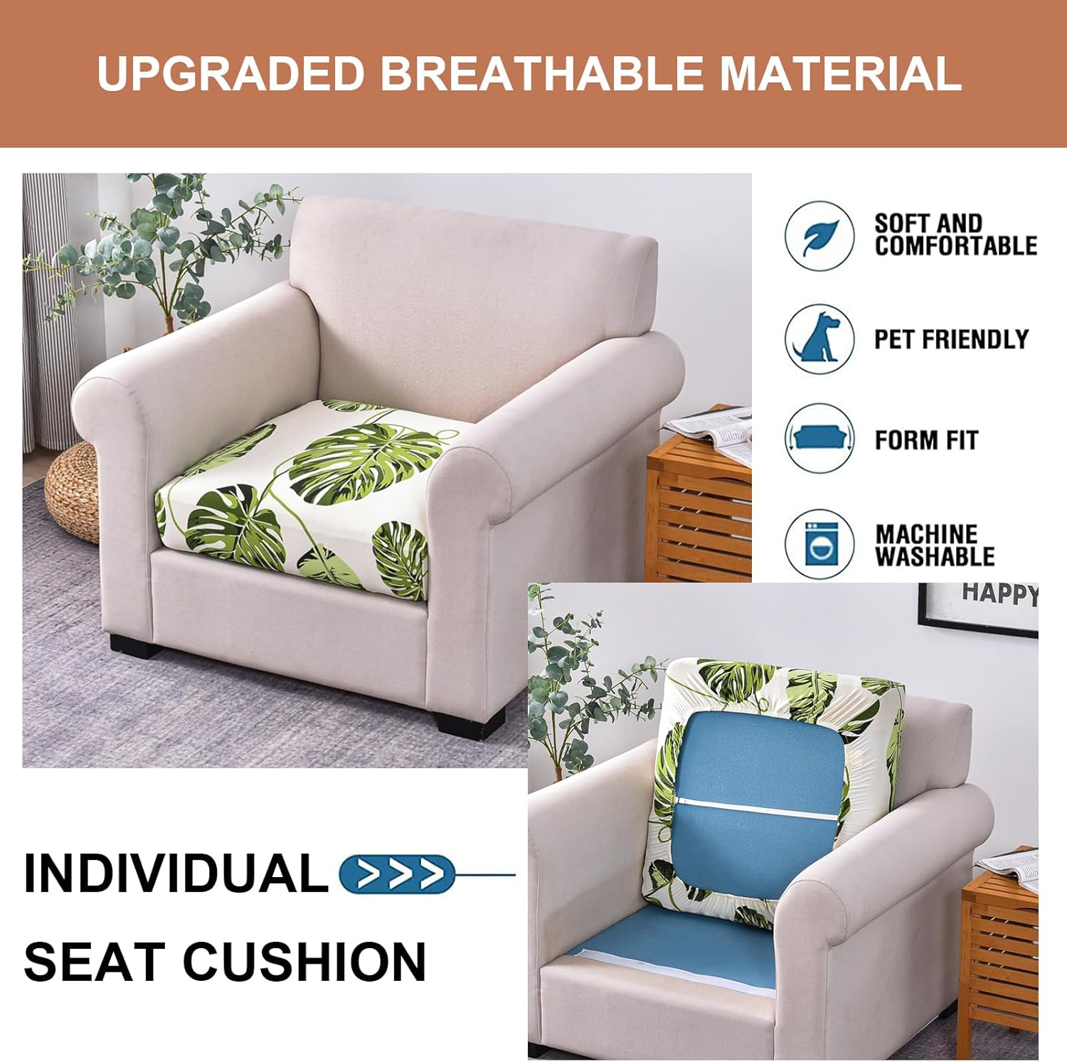 Eco-Ancheng Fundas de cojín elásticas para sofá individual, juego de fundas de cojín para sofá, fundas de cojín para asiento de sofá, funda de cojín