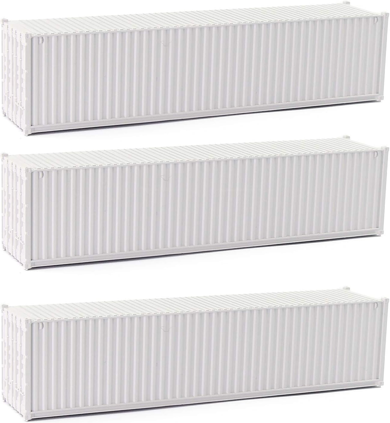3pcs HO Escala sin decorar 40 ‘ (pies) Contenedores de envío 187 Contenedor lateral acanalado blanco C8740W