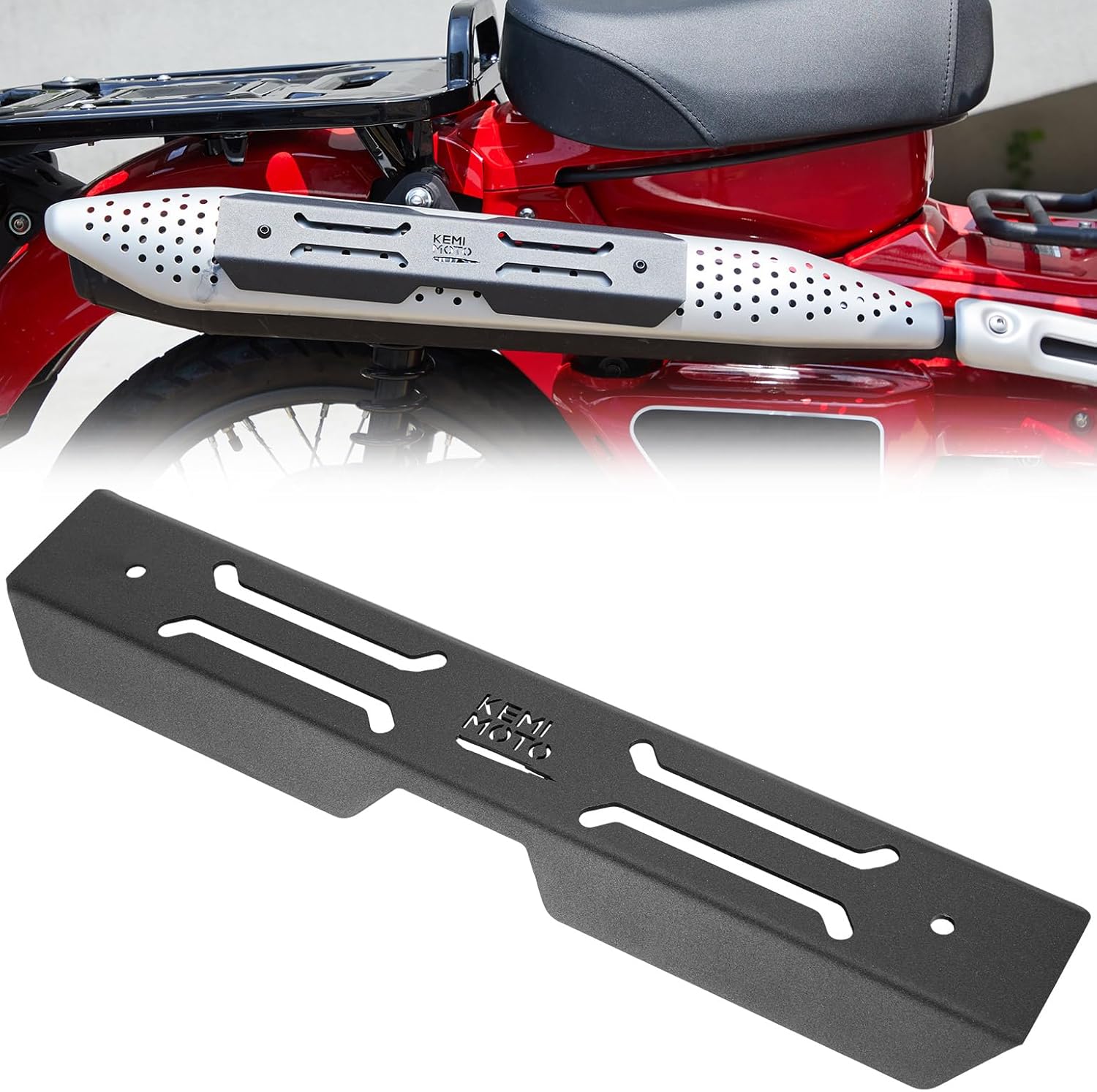KEMIMOTO Cubierta de protección térmica de escape de metal compatible con CT125 Trail 125 Hunter Cub 2021 2022 2023 2024, cubierta protectora de