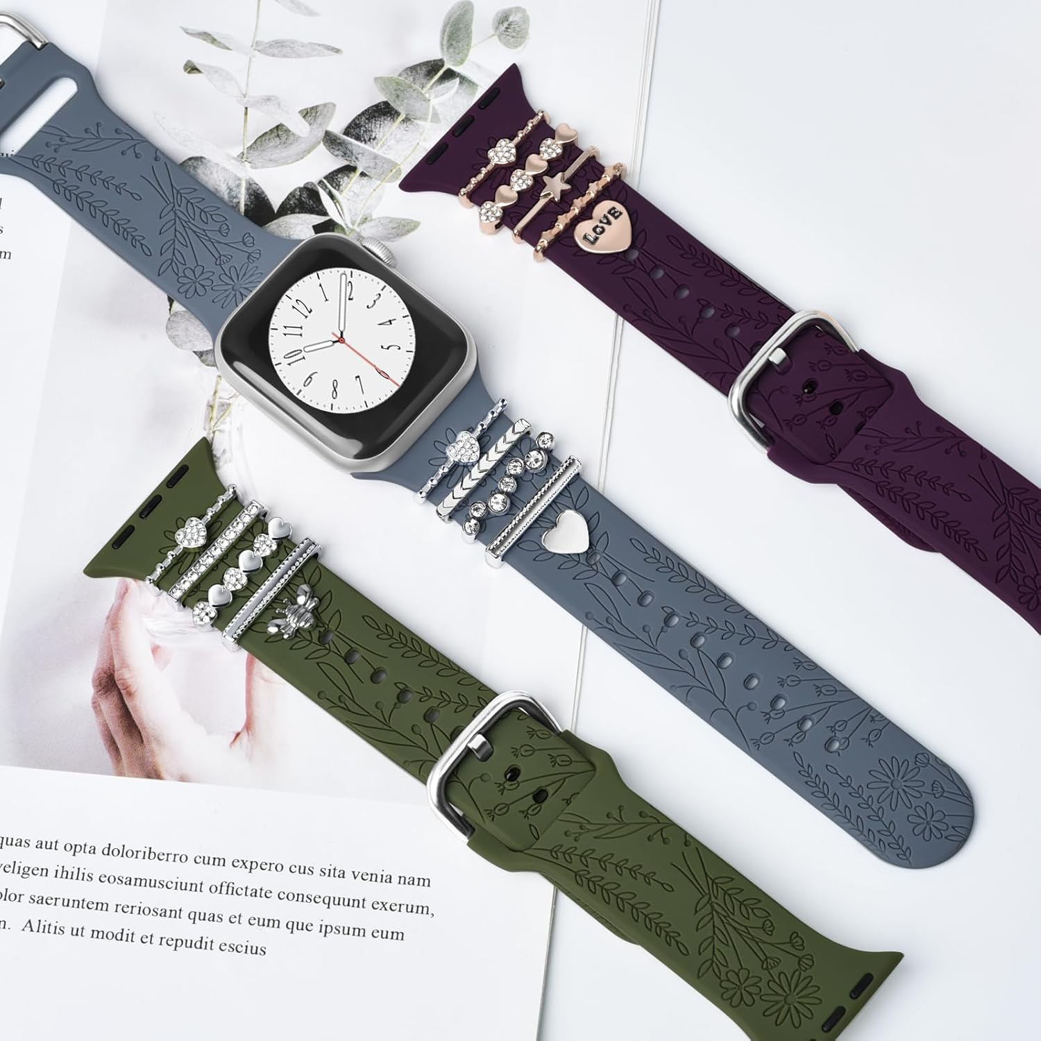 Dijes para correa de reloj (correa incluida), compatible con Apple Watch Band de 1.496 pulgadas, 1.575 pulgadas, 1.614 pulgadas, correas de silicona