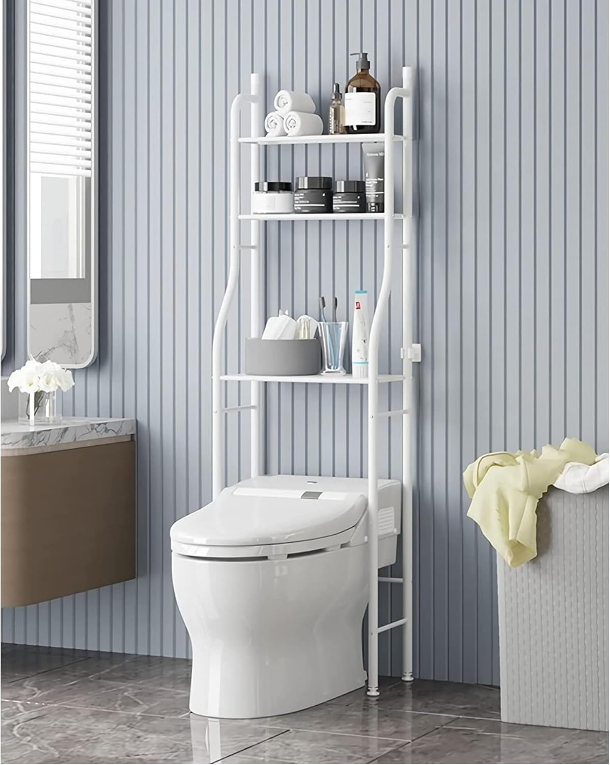 Estante de almacenamiento sobre el inodoro, estante organizador de baño multifuncional de 3 niveles, estantes de almacenamiento estables, fácil