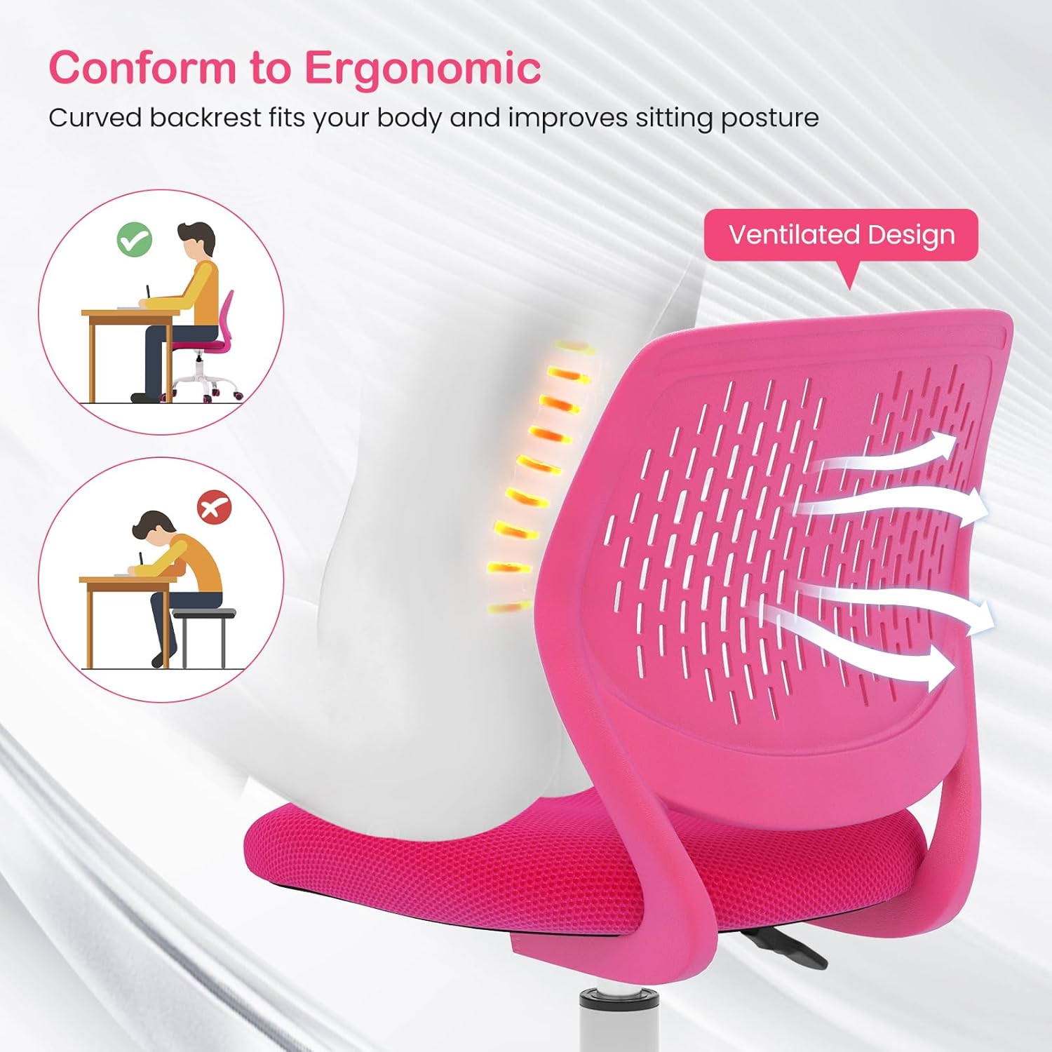 Giantex Silla de escritorio para niños, silla de estudio ajustable para niños, silla giratoria de malla sin brazos, silla de estudiante, silla de