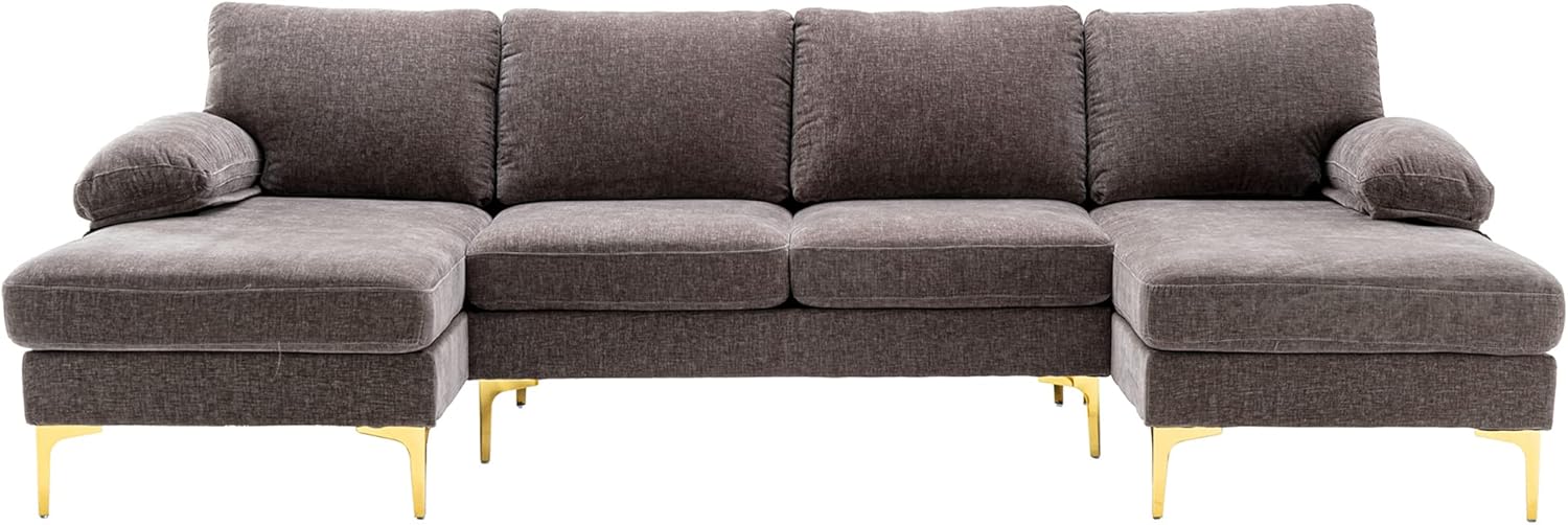 Olela Sofá modular en forma de U, moderno sofá modular de tela de chenilla grande, sofá extra ancho con diván y patas doradas para sala de estar