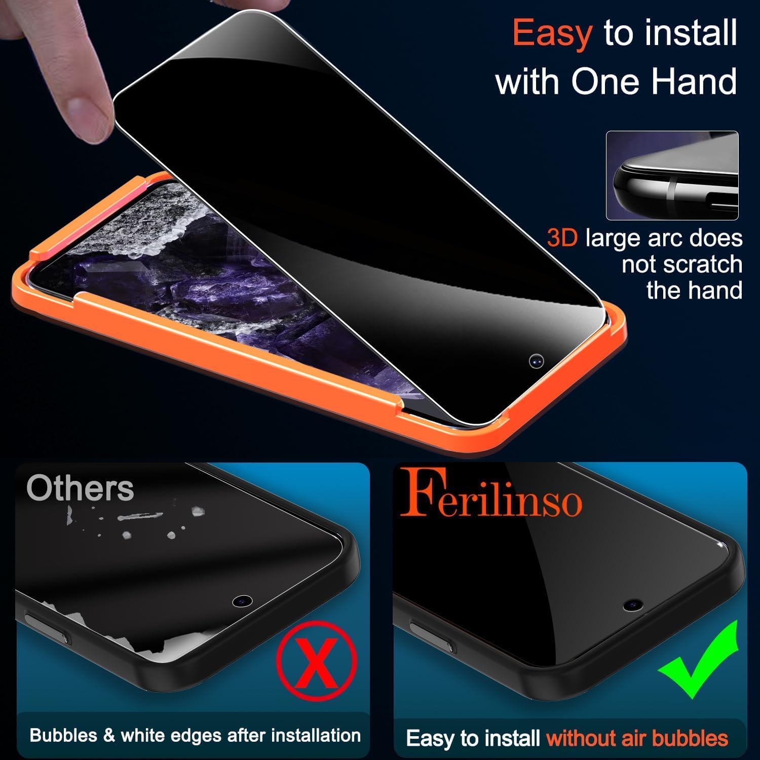 Ferilinso Paquete de 4 protectores de pantalla de privacidad para Google Pixel 8 con 4 protectores de lente de cámara de vidrio templado, accesorios