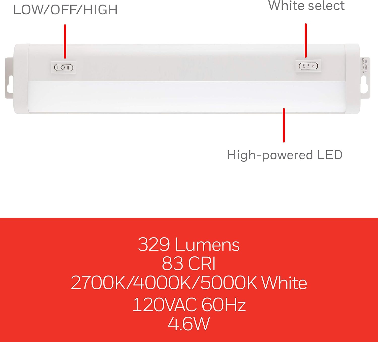 UltraPro Luces enchufables para debajo del gabinete de 12 pulgadas, 3 ajustes de color, blanco cálido de 2700 K, blanco frío 4000 K, luz diurna de