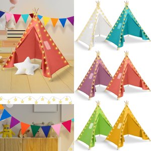 Juego de 6 tiendas de campaña para niños, tienda de campaña para niños con cadena de luces, pancarta, plegable, lavable, tienda de campaña para Juego de 6 tiendas de campaña para niños, tienda de campaña para niños con cadena de luces, pancarta, plegable, lavable, tienda de campaña para