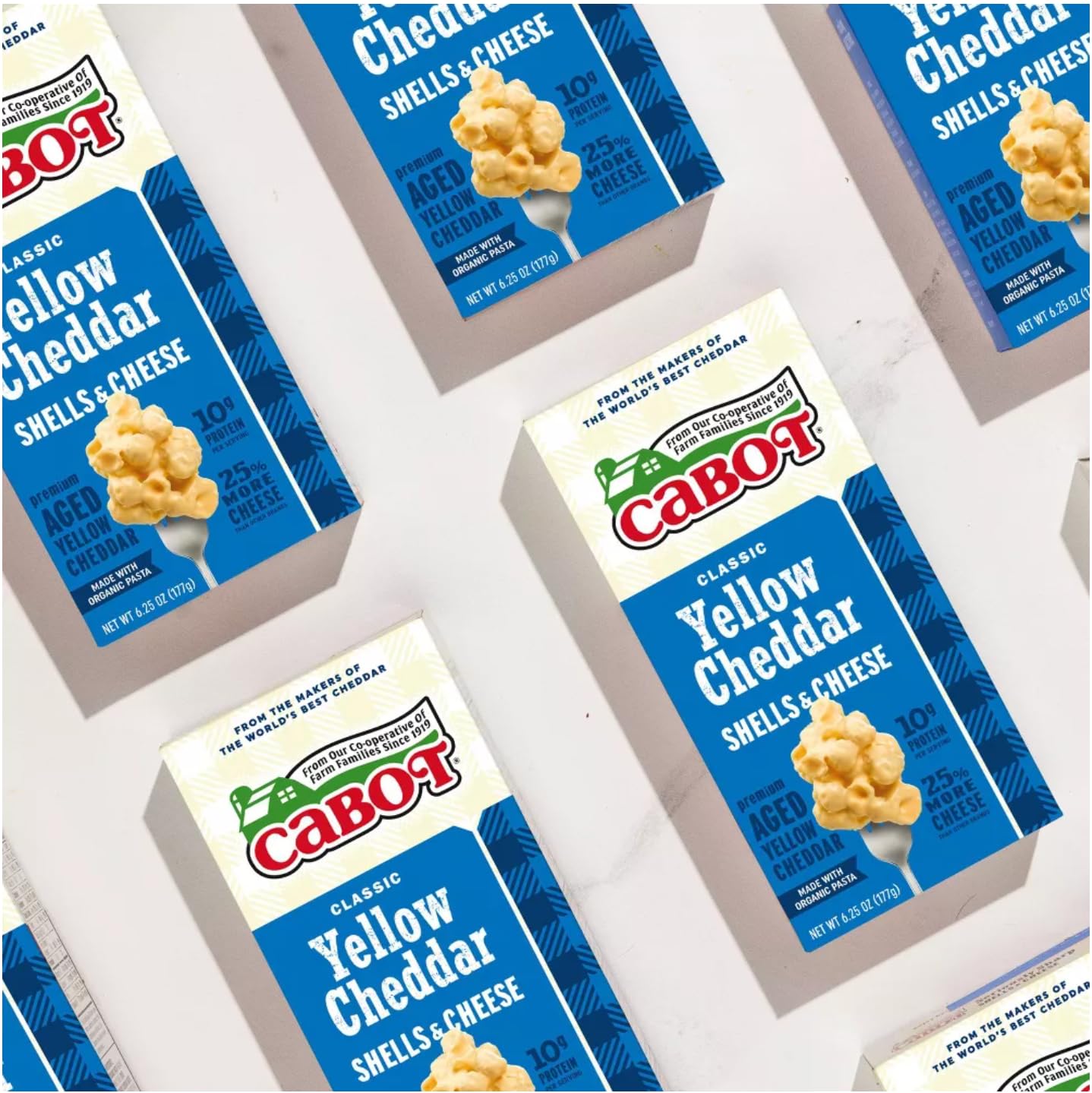 3 unidades de conchas de cabot y macarrones y queso cheddar añejados de primera calidad  Sabor clásico de cheddar amarillo  Cheddar envejecido y