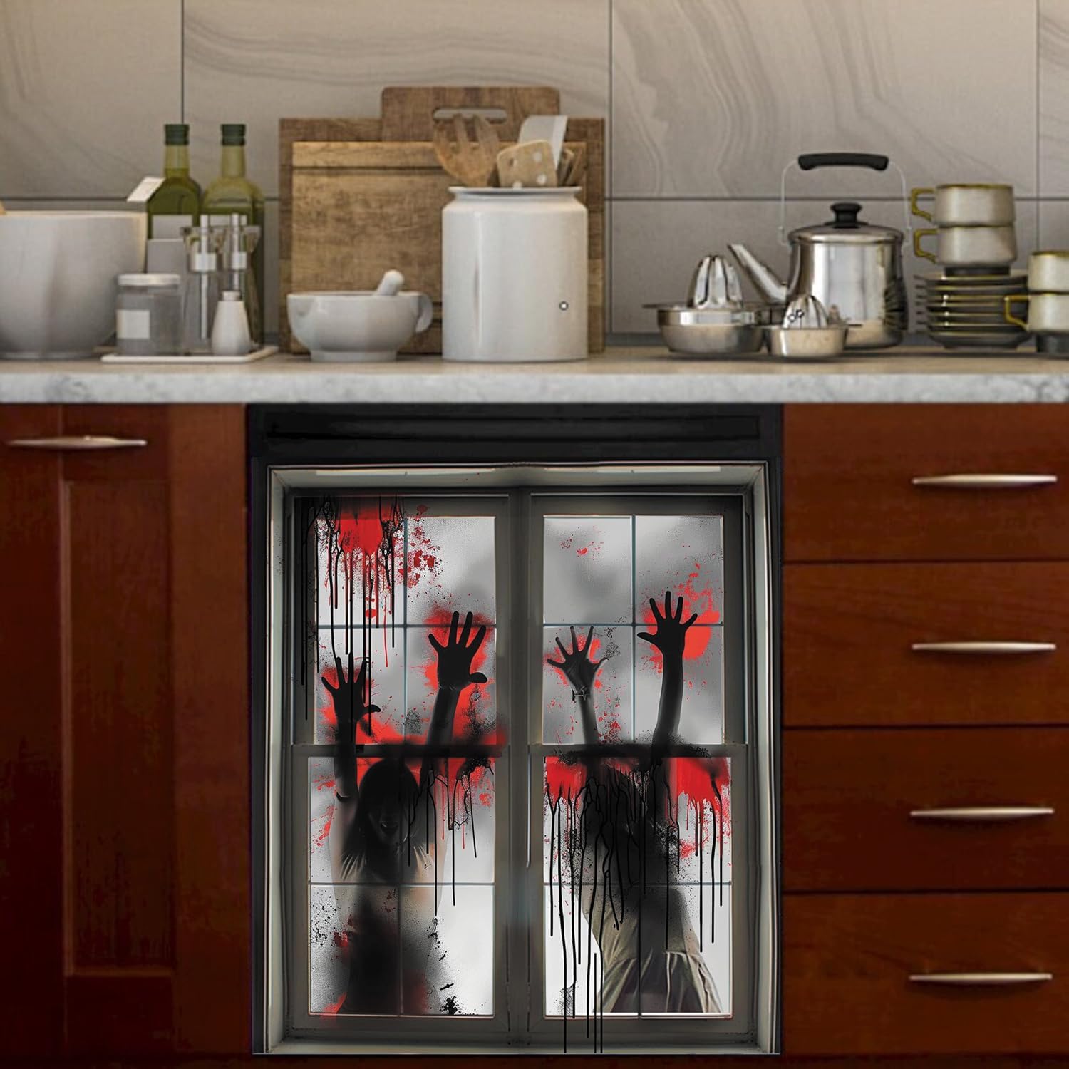 Decoración de Halloween para el hogar, manos de zombi aterradoras, cubierta magnética para lavavajillas, esqueleto de fantasma, puerta de nevera,