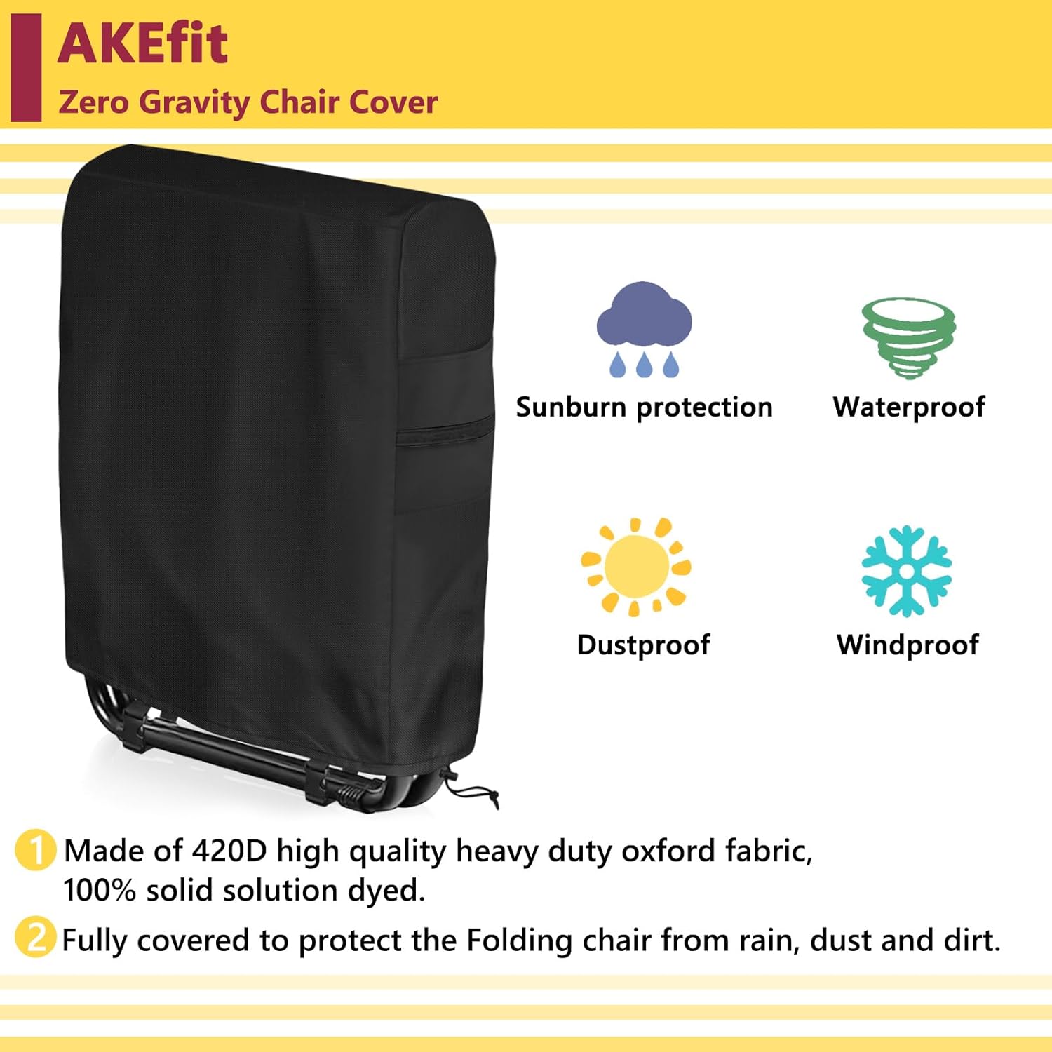 AKEfit Funda plegable impermeable para sillas de gravedad cero para exteriores, resistente a los rayos UV, protege de la lluvia y el sol, 1 unidad