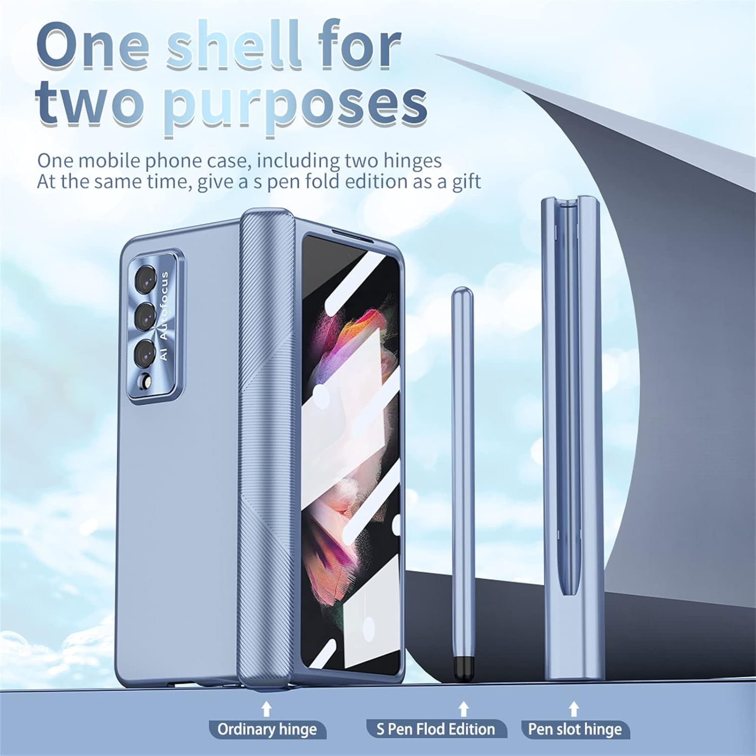Funda para Samsung Galaxy Z Fold 4, Galaxy Z Fold 4 con protección magnética de bisagra, protección de cámara integrada y soporte para S Pen (azul)