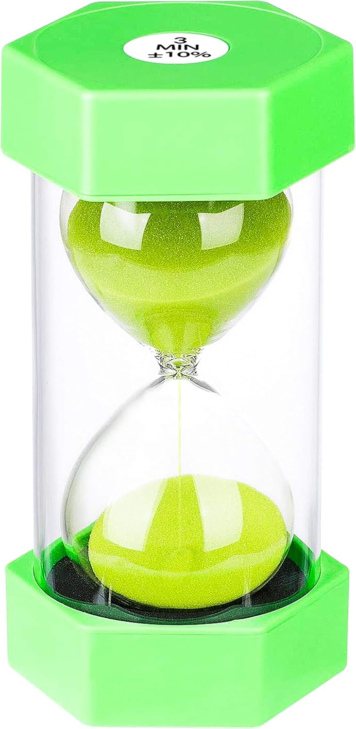 SuLiao Temporizador de arena de reloj de arena de 3 minutos reloj de arena colorido, pequeño reloj de arena verde de 3 minutos, reloj de arena,