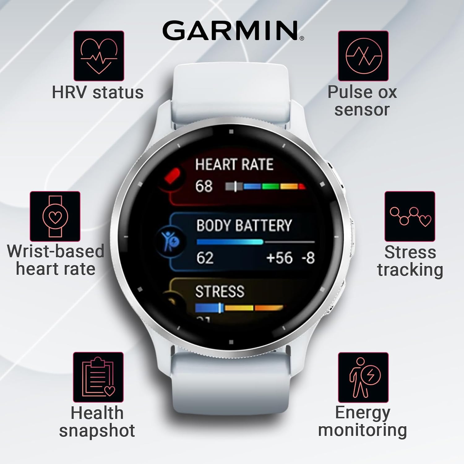 Wearable4U Garmin Venu 3 Reloj inteligente plateado de acero inoxidable de 1.772 in  AMOLED de 1.4 pulgadas de duración de la batería de hasta 14