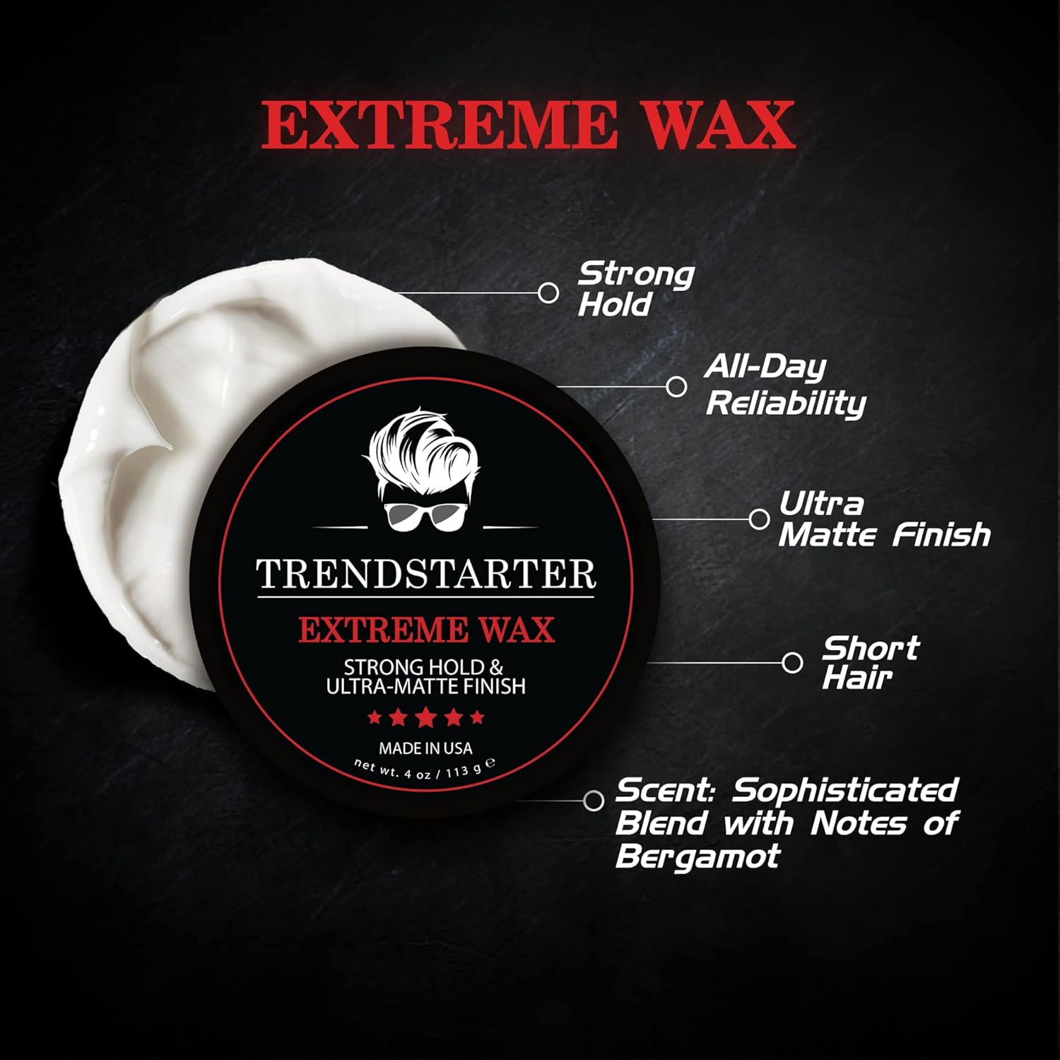 TRENDSTARTER – Cera extrema (4 onzas) (2 unidades) – Fuerte fijación – Acabado mate – Productos para el cabello para hombre – Base de agua premium –