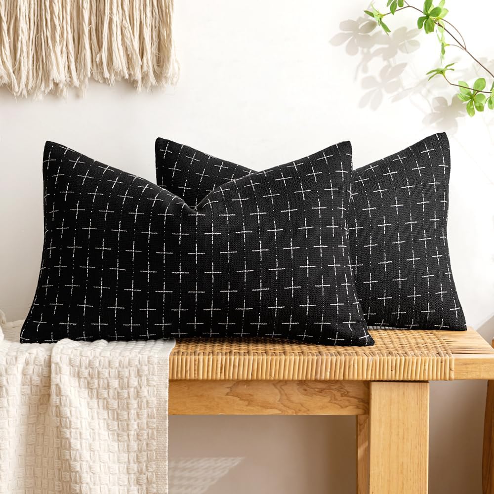 MIULEE – Juego de 2 fundas de almohada decorativas de lino de arpillera, modernas, estilo campestre, rústicas, tejidas, con textura, para sofá,