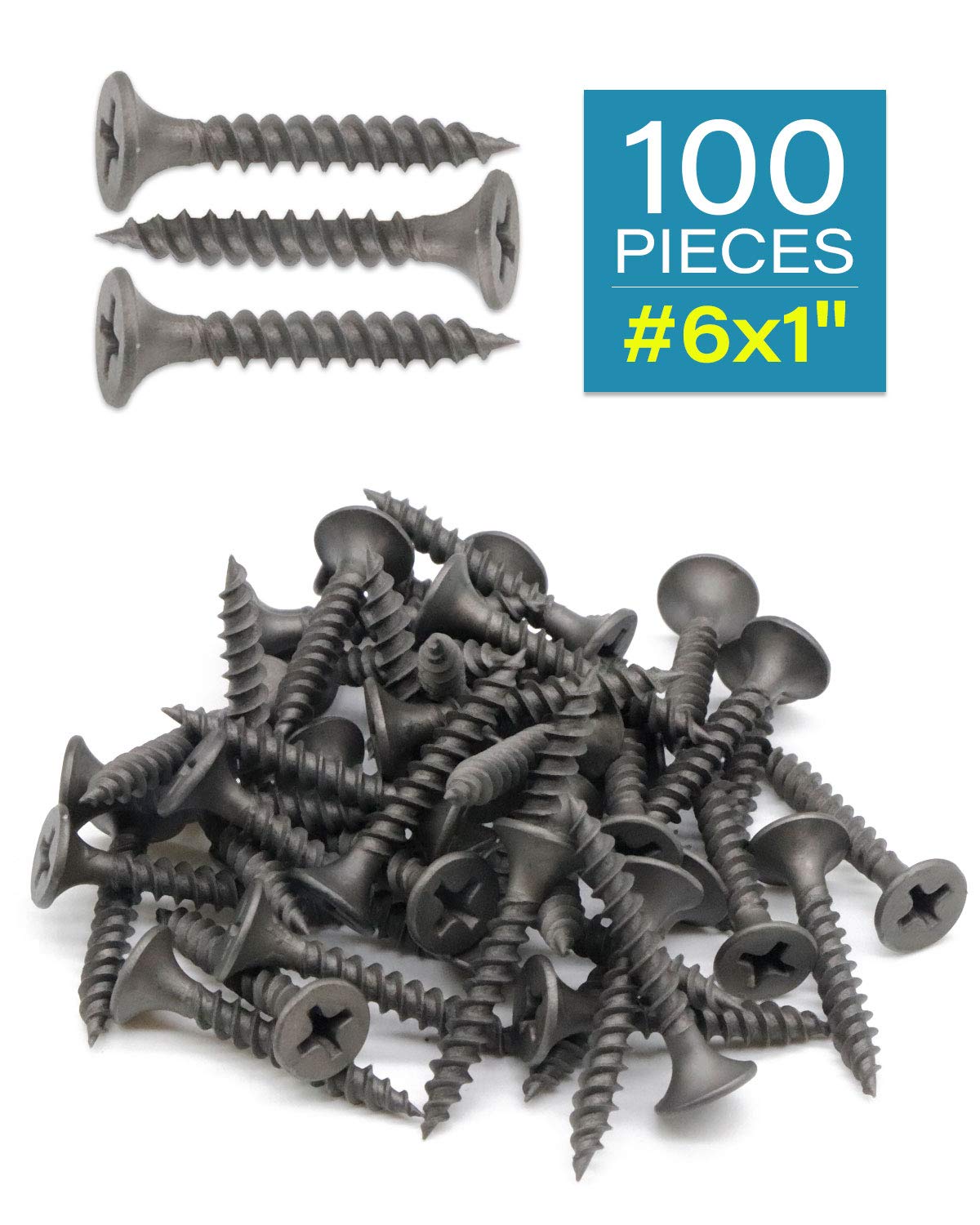 Tornillos para madera de cabeza plana, 100 tornillos Phillips #6 x 1 pulgada para paneles de yeso con rosca fina, tornillos autorroscantes para