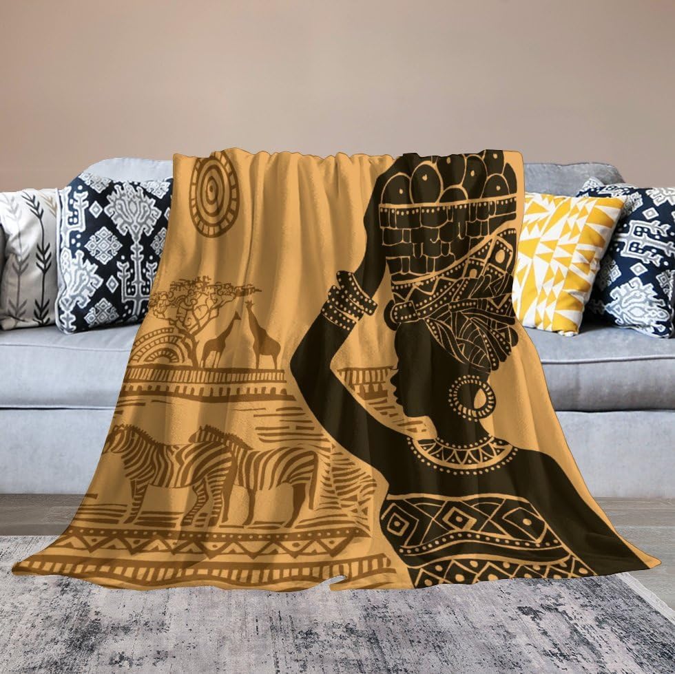 Manta de mujer afroamericana con animales salvajes de naturaleza y animales salvajes, para cama, sofá, sillón de doble cara, silla de oficina,