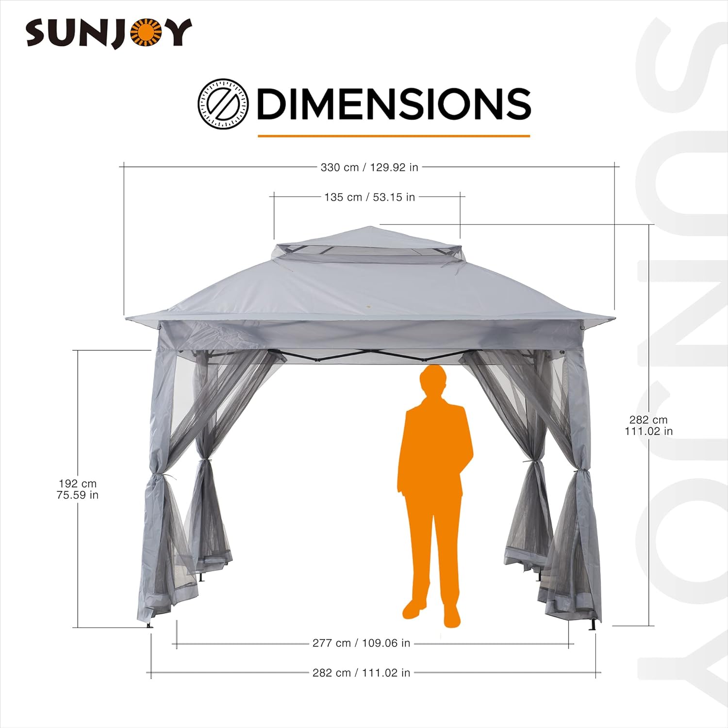 Sunjoy Cenador instantáneo desplegable de 11 x 11 pies, marco de acero portátil para exteriores, toldo superior de 2 niveles con malla y bolsa de
