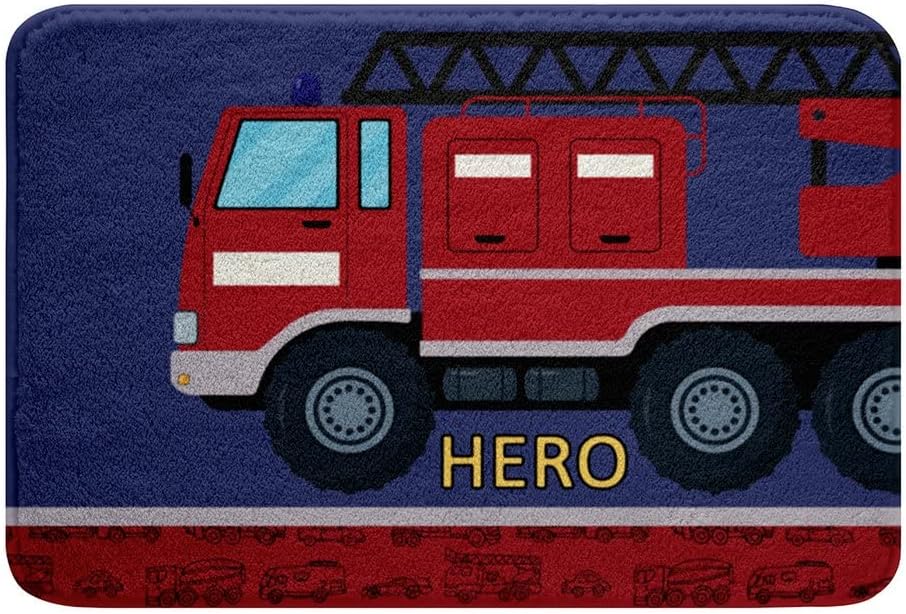 Tapete de baño de camión de bomberos, alfombra de baño de automóvil de bombero, tractor, antideslizante, decoración de habitación para niños y