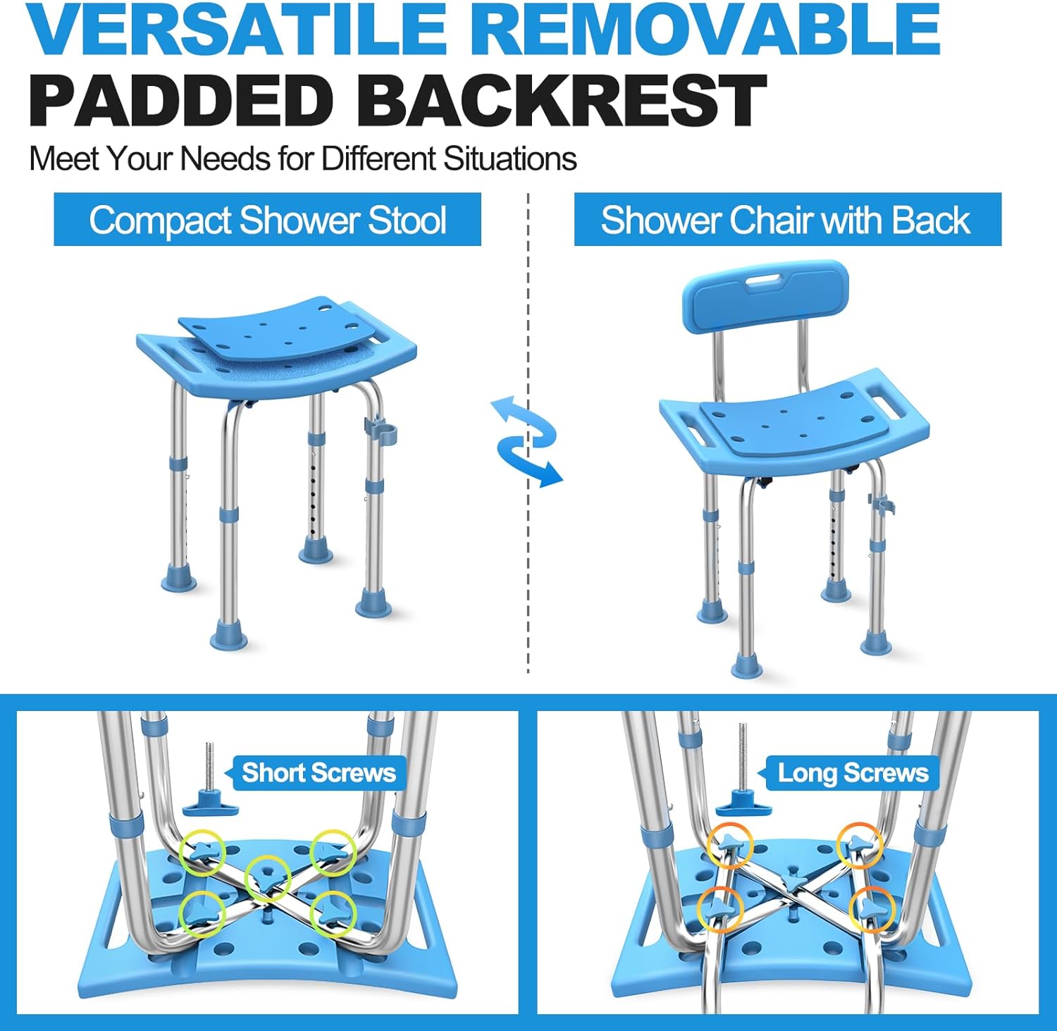 Medhelp Silla de ducha con respaldo para interior de ducha y taburete de ducha para bañera, taburete de ducha ajustable, asiento de baño