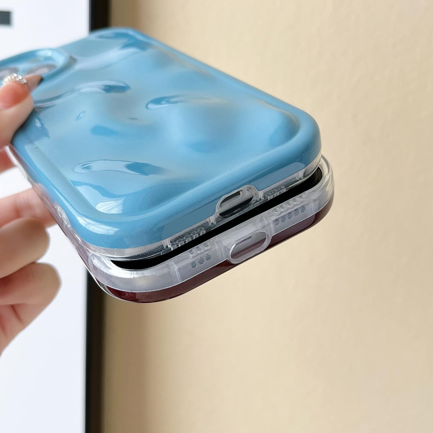 Caseative Lindo patrón de burbujas de meteorito ondulado de agua, chapado en cromo, galvanizado, protección suave para la lente de la cámara,
