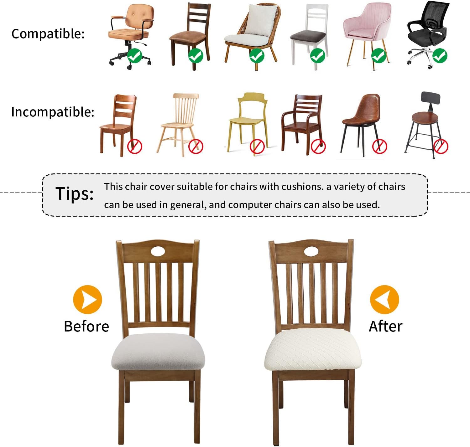 Fundas elásticas para asiento de silla de comedor, fundas de asiento extraíbles y lavables para asiento de cocina, fundas de cojín protectoras (4,