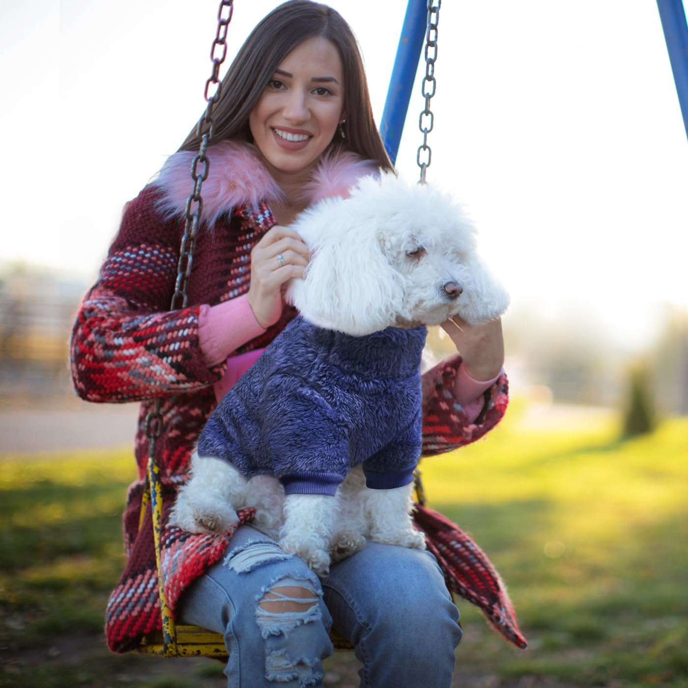 Idepet Pijama de terciopelo para perro, suéter de cuello alto para perro, mameluco de felpa suave para gatos, ropa para mascotas, traje de invierno,