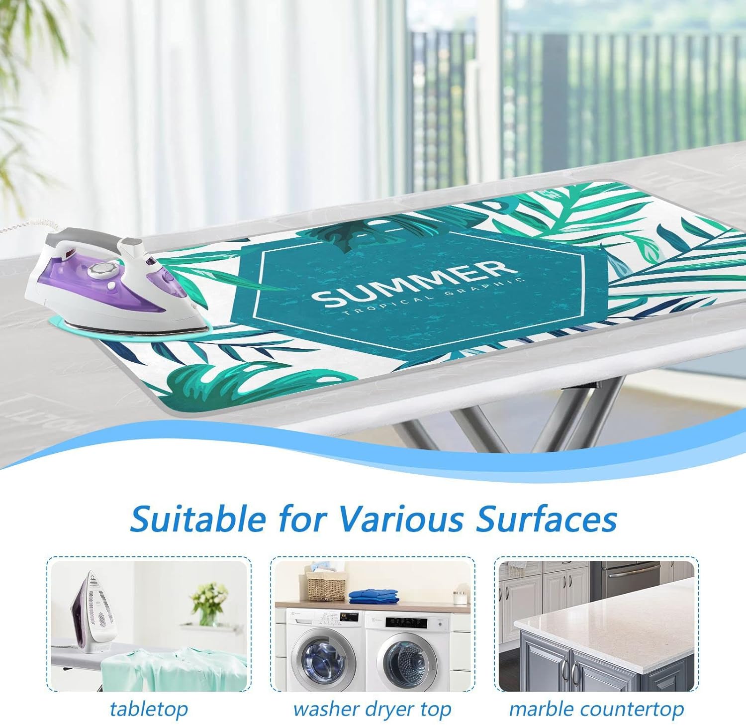 Summer Tropical Leaves Homes – Alfombrilla de planchar (tamaño grande, 47 x 28 pulgadas) con acolchado de 0.118 in y soporte de silicona para