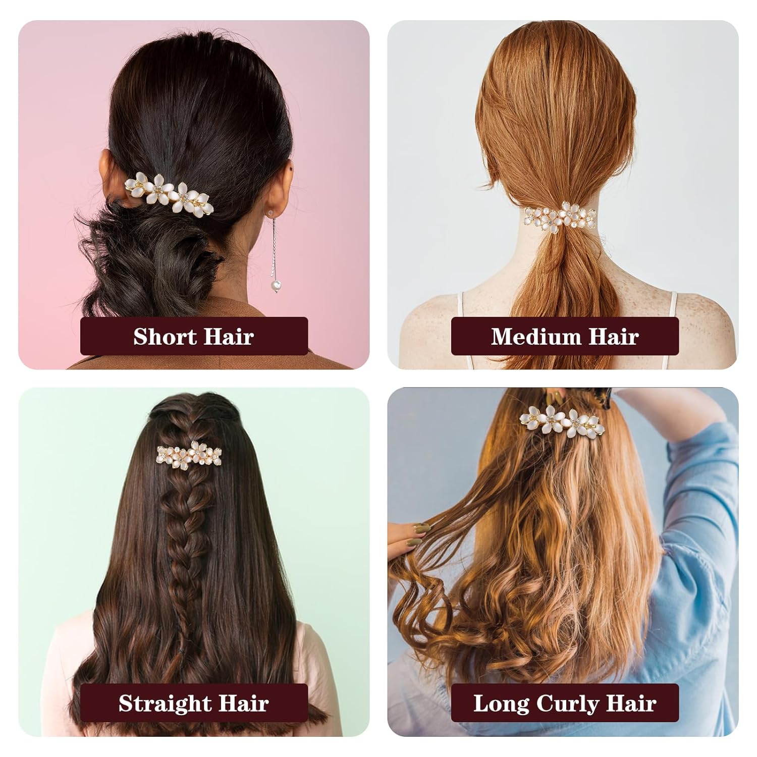 cobee Pinzas para el cabello con flores de ópalo, pasadores de pelo vintage con diamantes de imitación, pasadores elegantes de cristal con clip de