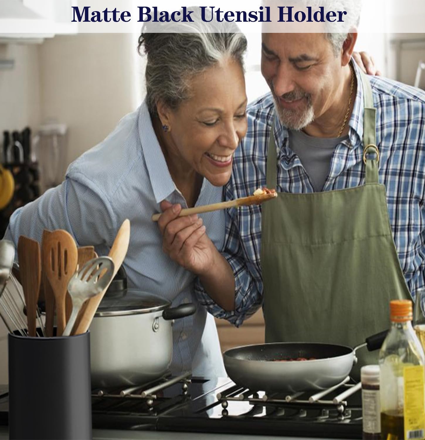 Soporte negro para encimera de cocina, grande de 7.2 pulgadas de cerámica mate para encimera, fácil de limpiar, soporte para espátula de utensilios