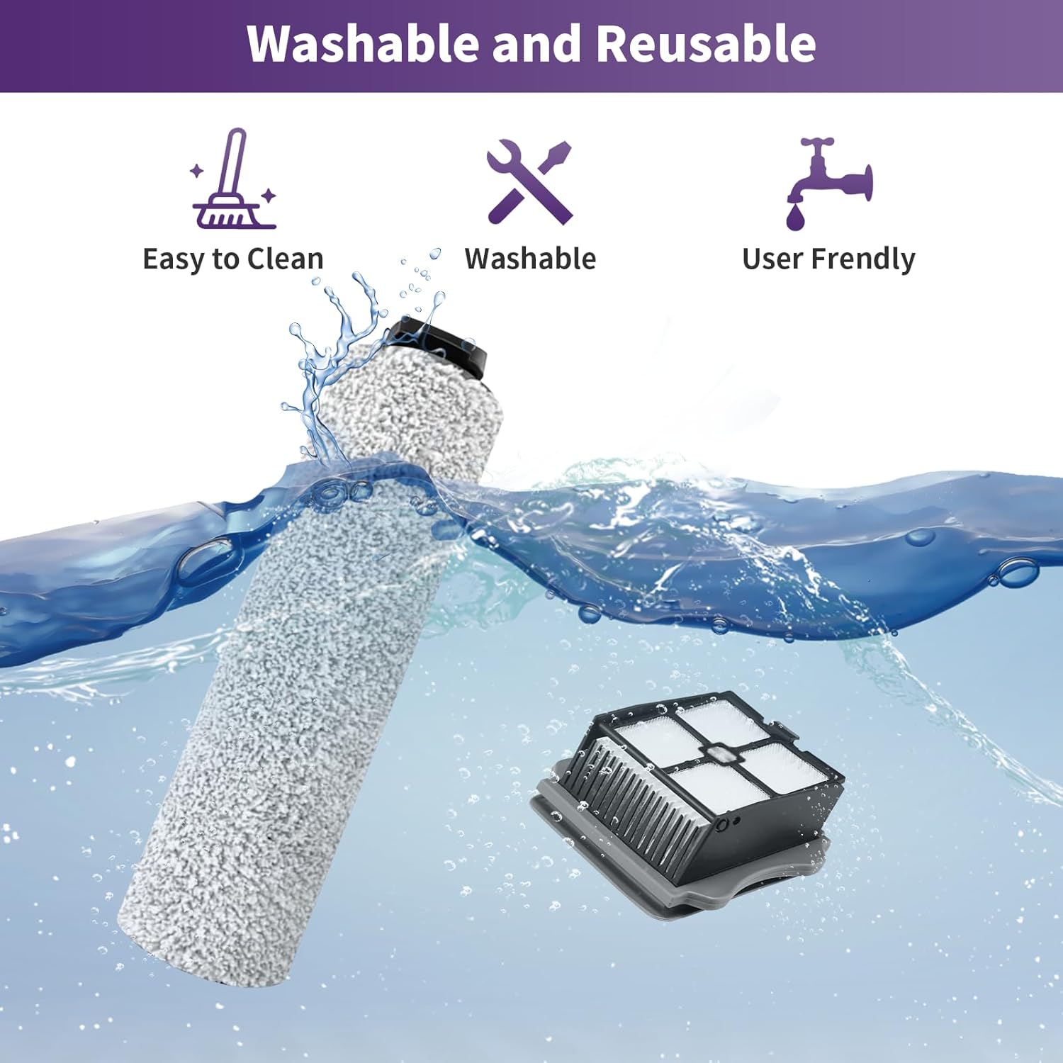 Kit de rodillos de cepillo y filtros de repuesto para aspiradora inalámbrica en seco y húmedo Tineco iFloor 3 e iFloor One S3, los accesorios