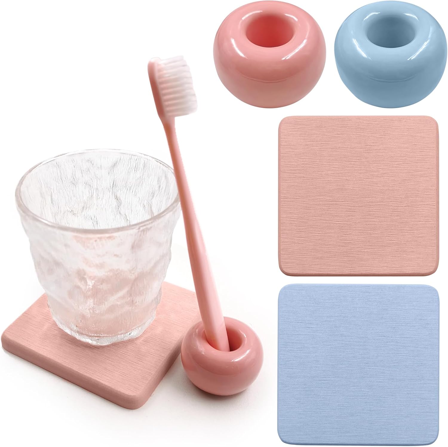 SNAIL GARDEN Mini soportes de cerámica para cepillos de dientes con bandeja, 2 soportes pequeños para cepillos de dientes con 2 bandejas de