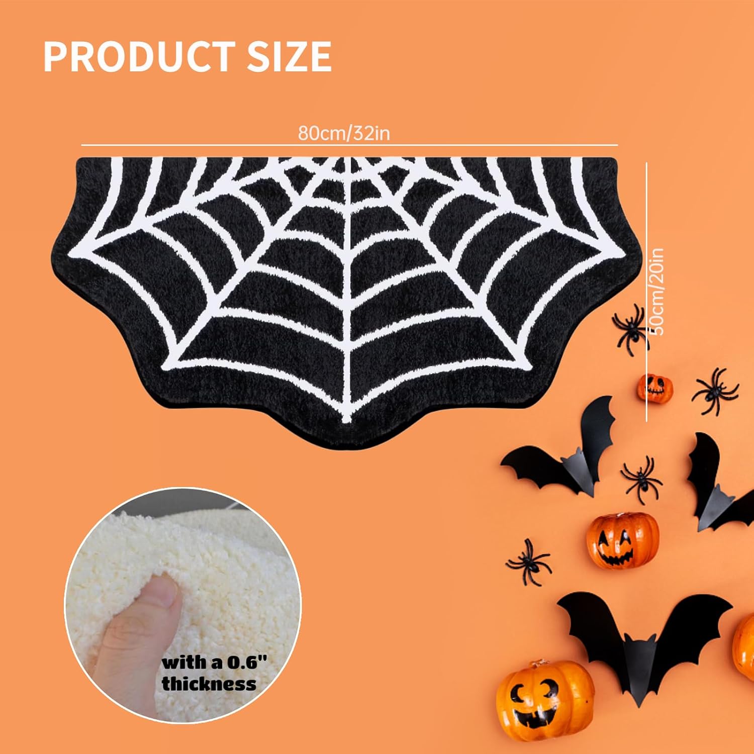 Tapete de baño de tela de araña de Halloween, antideslizante, gótico, lindo, negro y blanco, tapete de baño de medio círculo, para baño, puerta