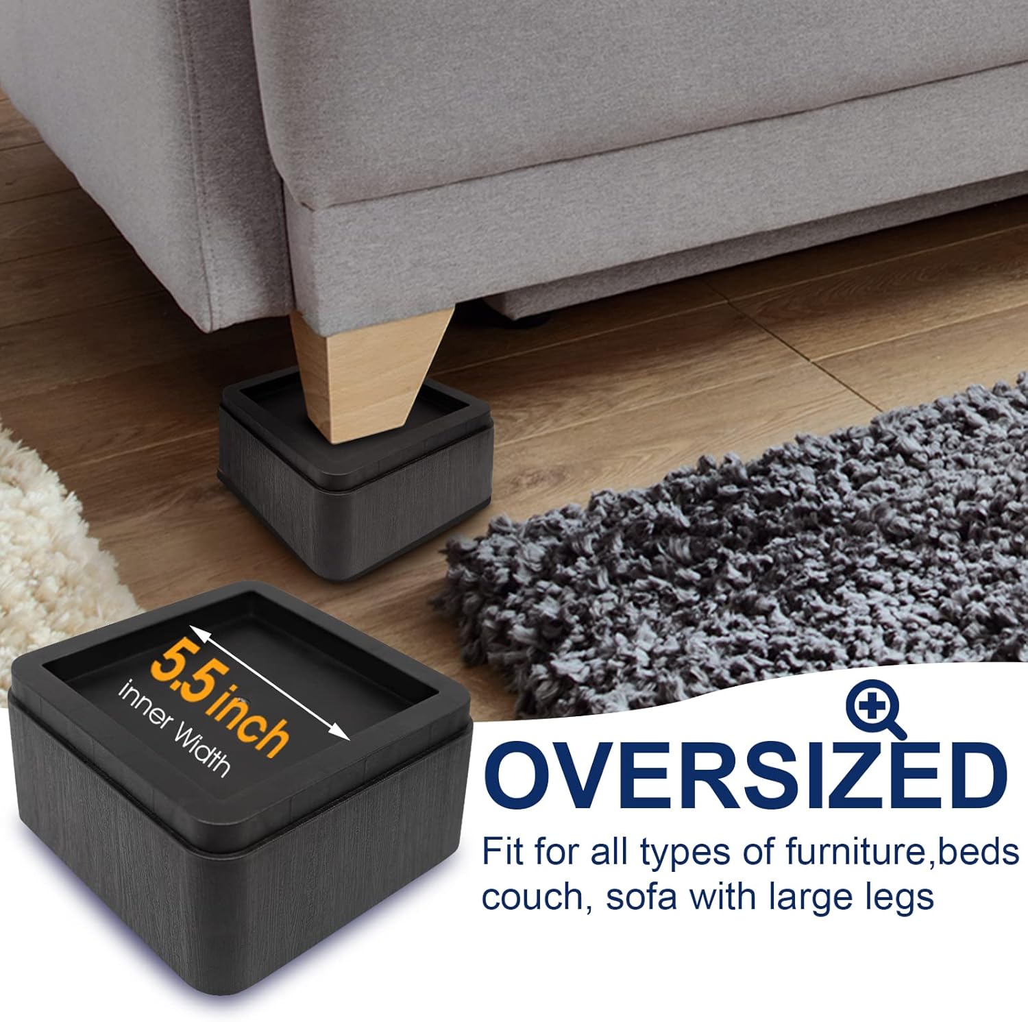 Elevadores de cama de 3 pulgadas, de gran tamaño, para patas de hasta 5.5 pulgadas, soporte resistente de 6000 libras, bloques de elevación de cama