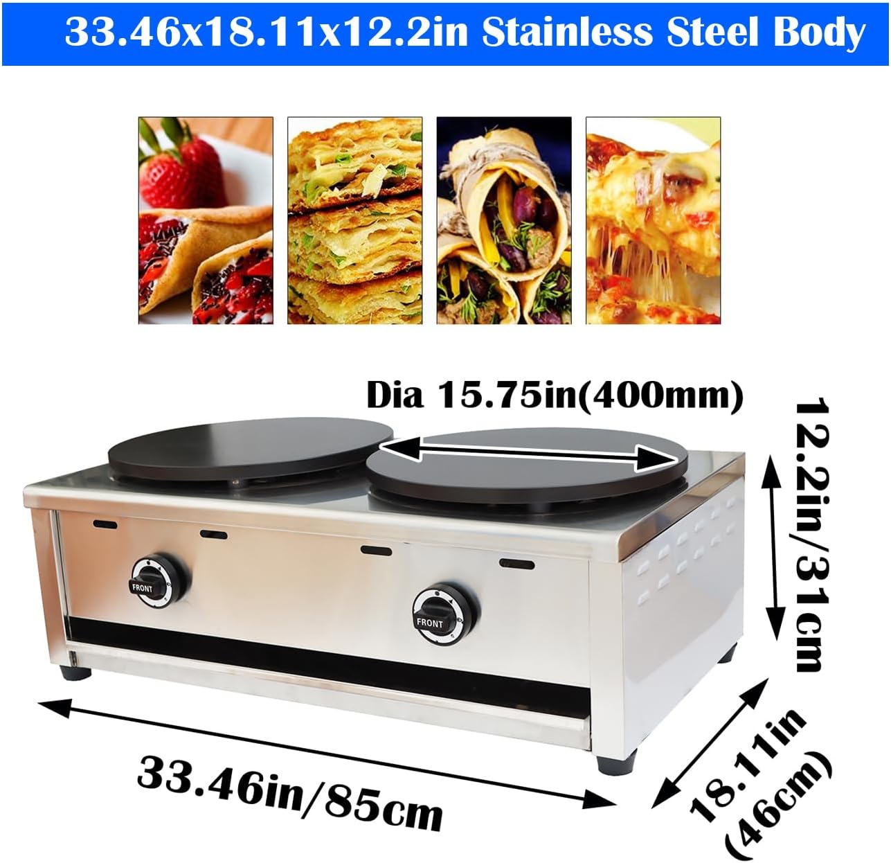 Máquina de crepas LPG de 2800 Pa, máquina comercial de crepé antiadherente, horno de panqueques con válvula de baja presión para tortilla de huevos