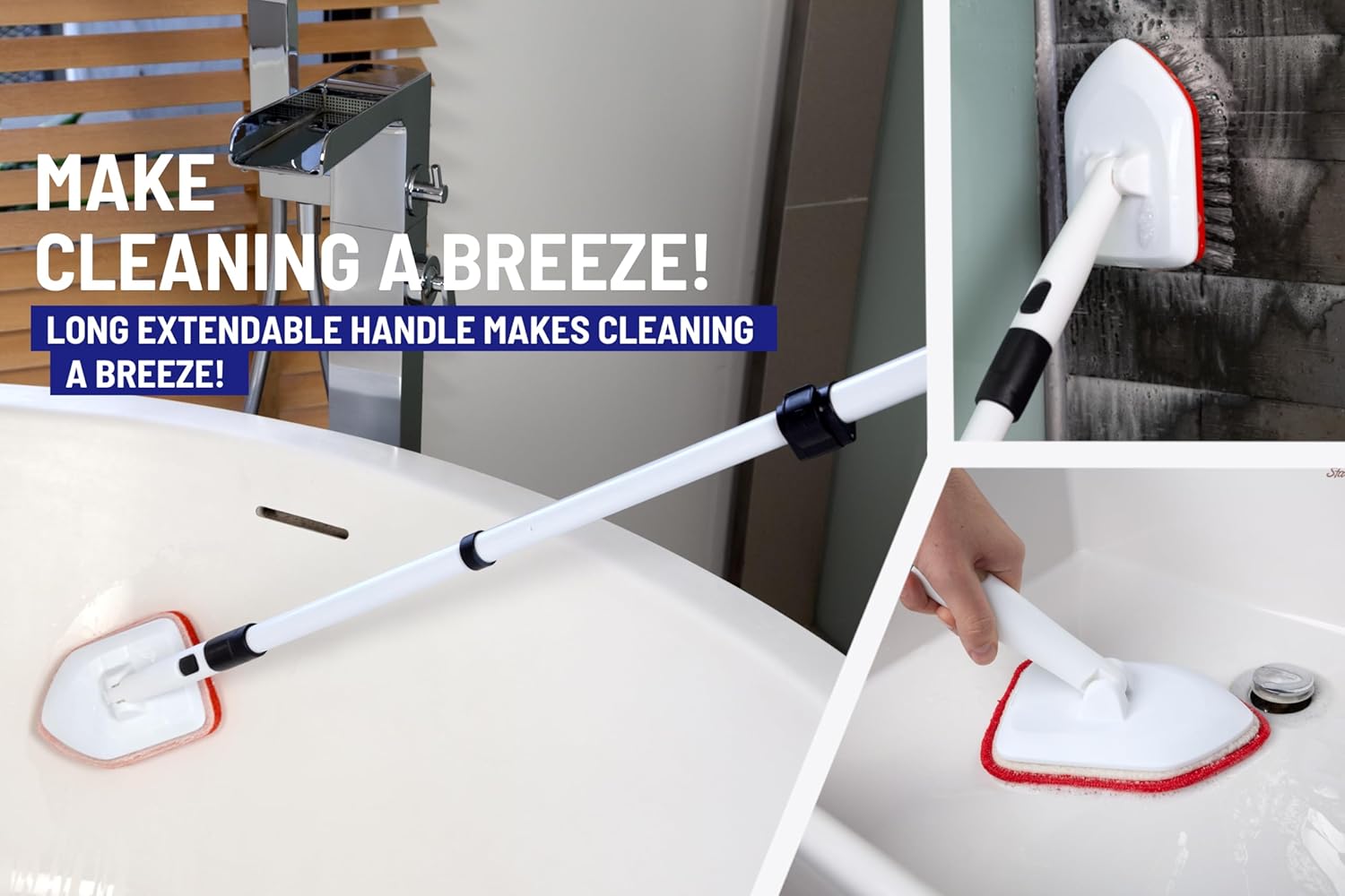 Cepillo de limpieza 3 en 1 extensible de mango largo de 58 pulgadas, paquete económico, cepillo de ducha antiarañazos para limpieza de baño, cocina,