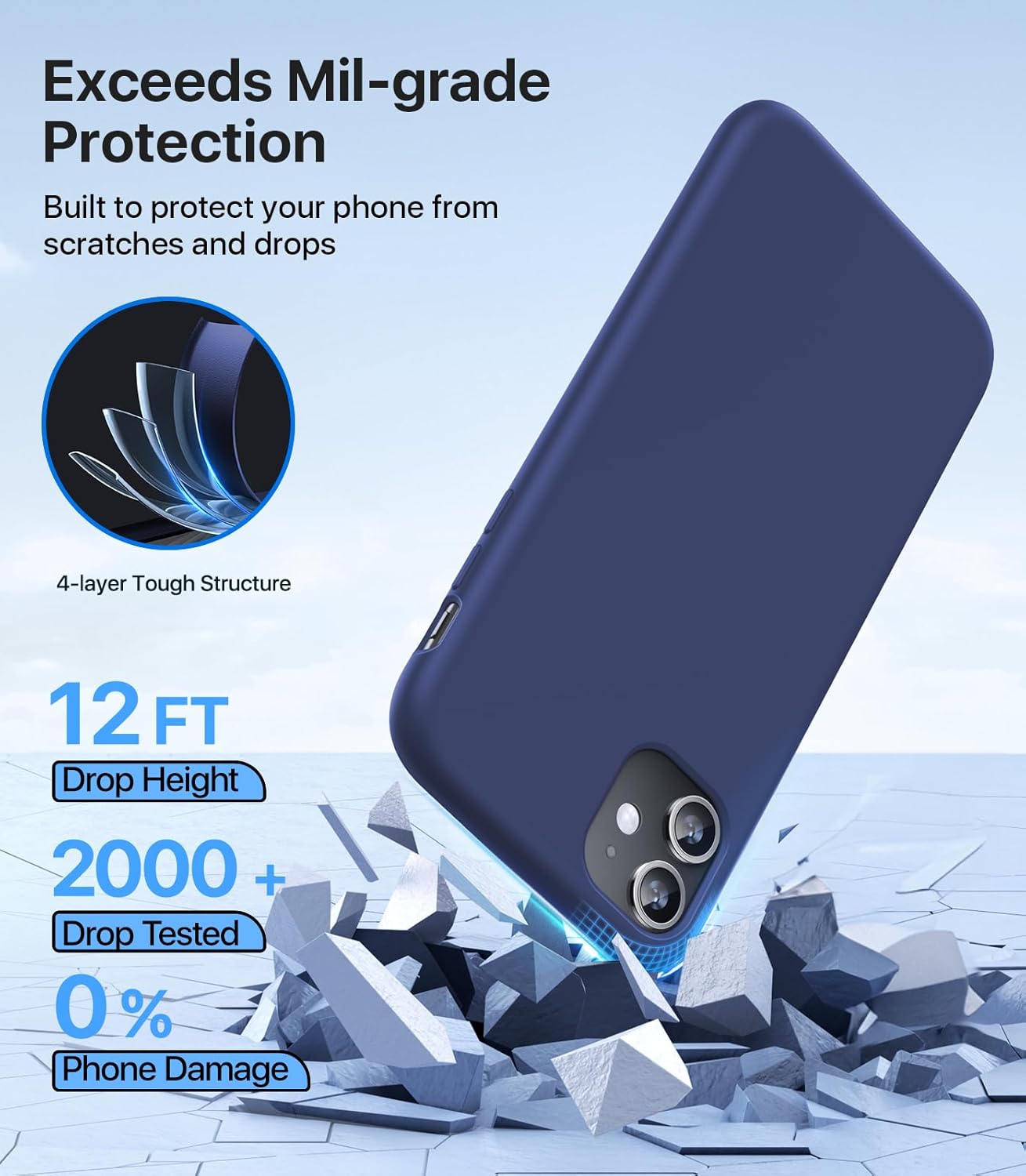 Funda para iPhone 11, compatible con MagSafe, silicona líquida, tacto agradable a la piel, forro de microfibra suave, protección militar de 12 pies,