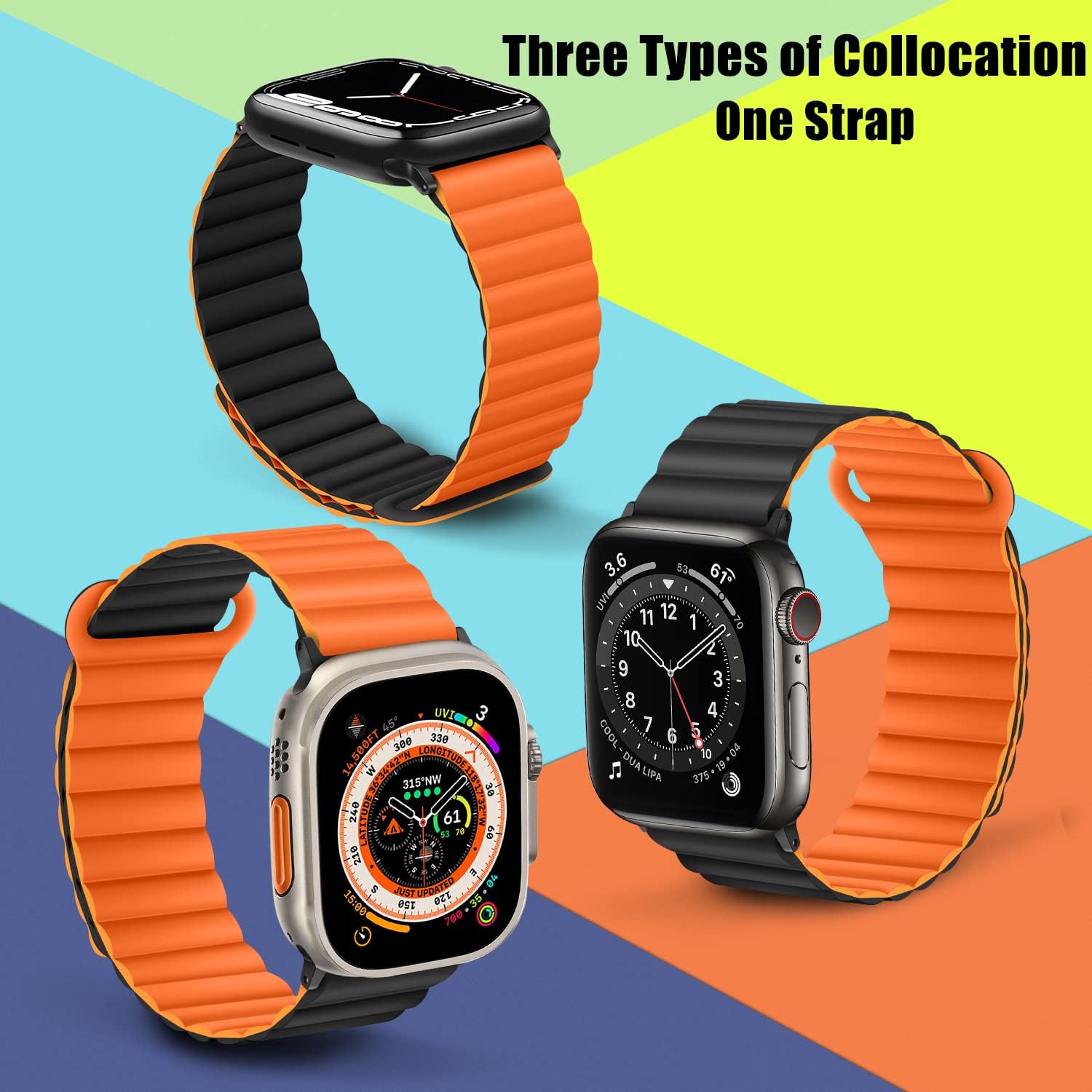 HITZEE Compatible con Apple Watch Band de 1.929 in, 1.772 in, 1.732 in, 1.654 in, 1.654 in, 1.614 in, 1.575 in, 1.496 in, silicona de doble cara