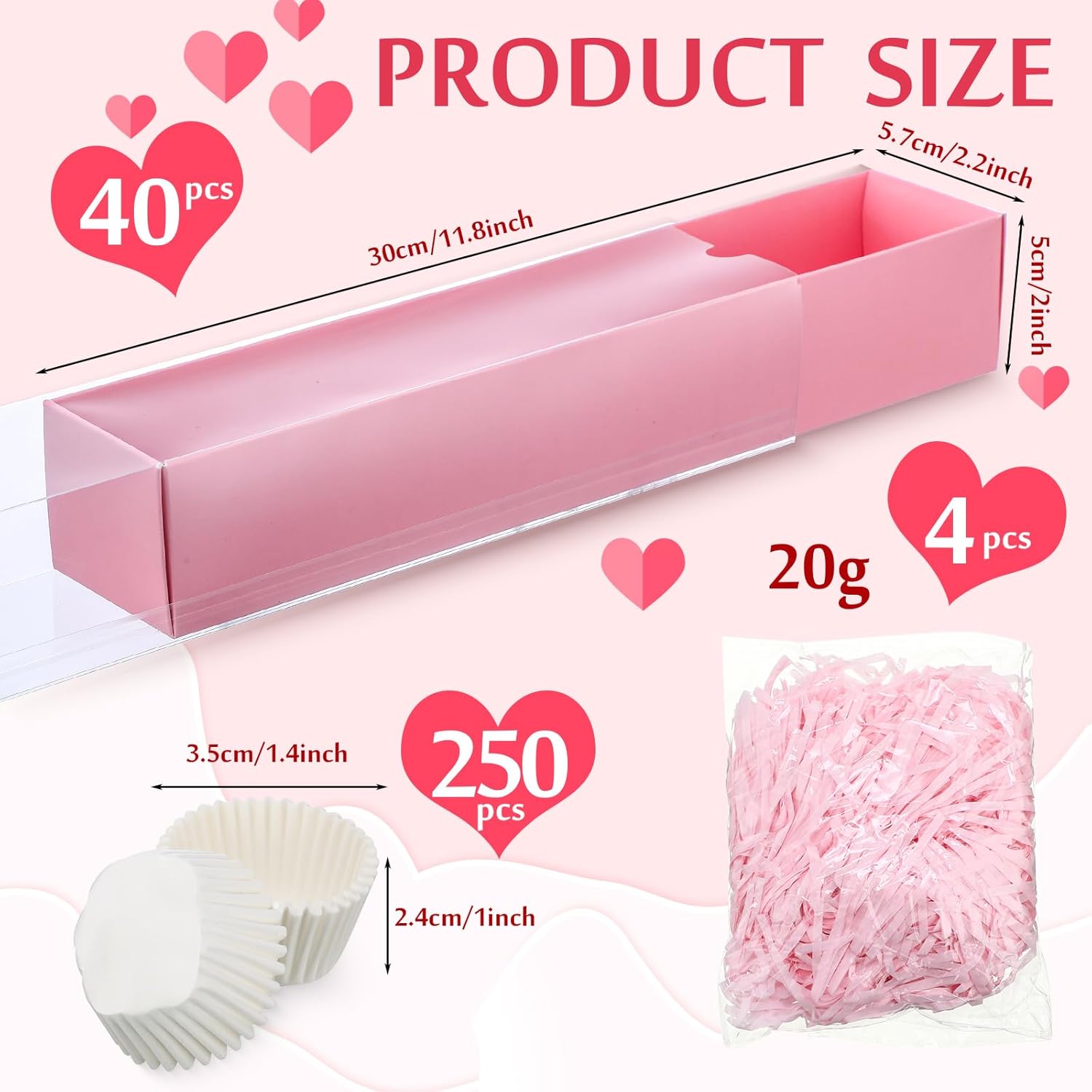 40 juegos de cajas de fresas de chocolate para el día de San Valentín con ventana transparente, 250 bandejas de papel para alimentos, 4 bolsas,