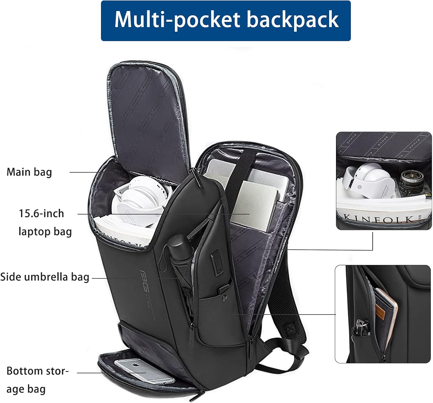 OZUKO Mochila para portátil inteligente de negocios, mochila antirrobo para hombre, bolsa para laptop de 15.6 pulgadas, mochila de mano para fin de