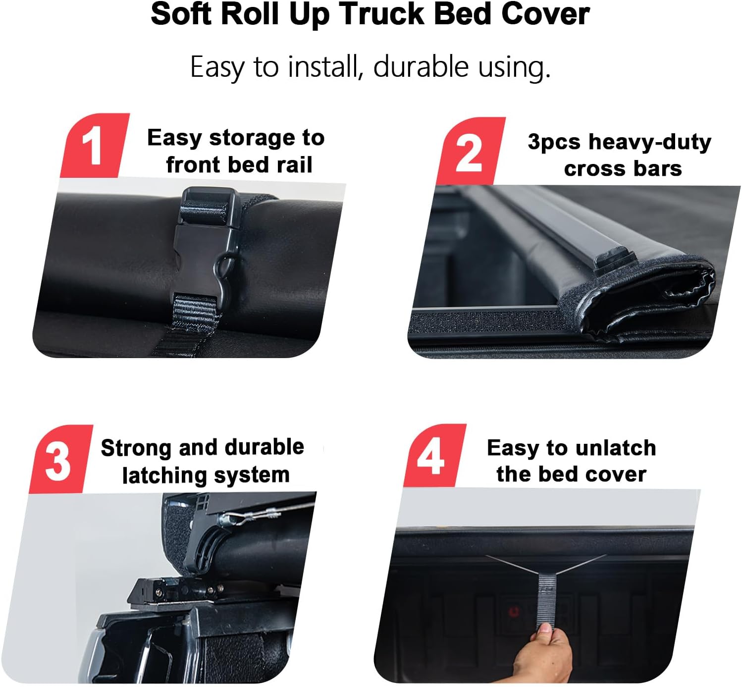 Cubierta Tonneau enrollable de 6 pies para Ford Ranger Pickup, funda suave para caja de camioneta compatible con Ford Ranger 2019-2023 de 6 pies