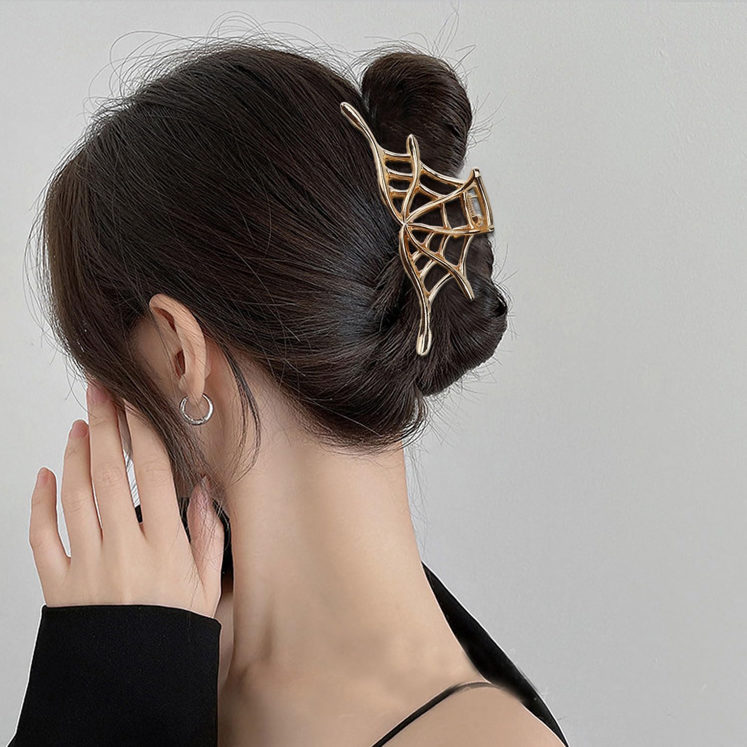 Pinzas de metal para el cabello de telaraña, pinzas de aleación para el cabello, 1 pinza de metal para cabello fino, punk y estilo Y2K (telaraña