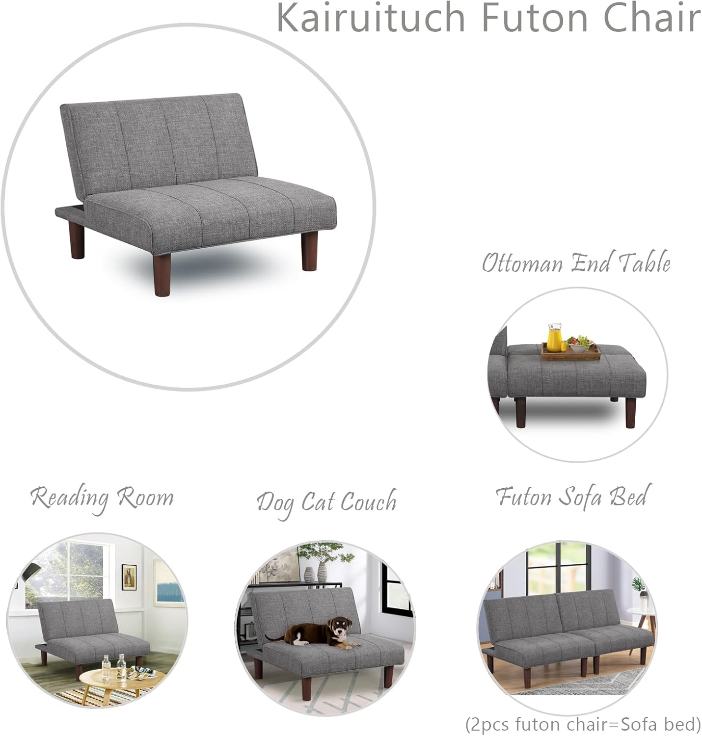 Sofá futón pequeño, silla futón convertible tapizada, moderna, sin brazos, cómodo, mini sofá para espacios pequeños, sala de estar, apartamento,