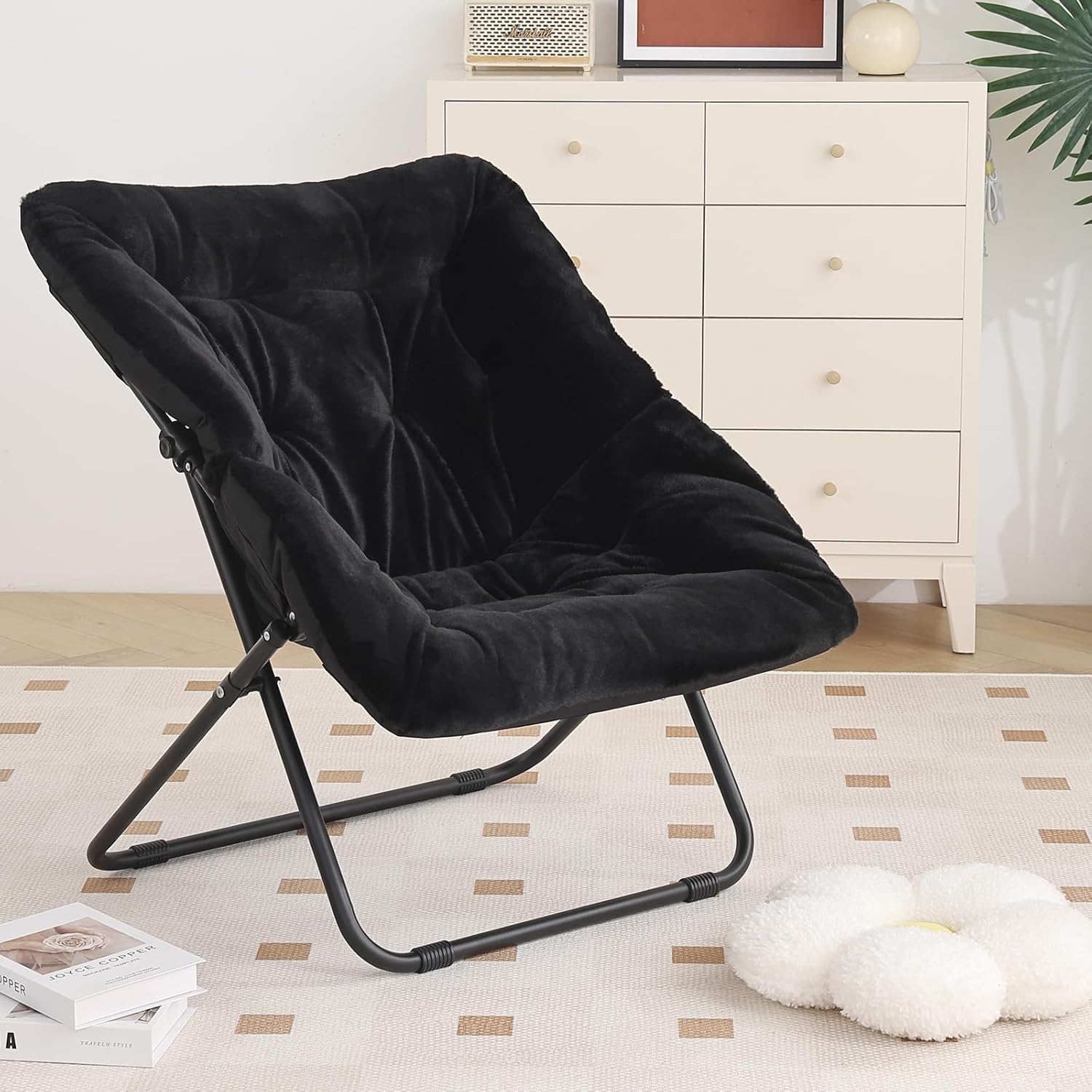 Silla platillo, cómodas sillas de dormitorio, silla plegable de piel sintética de gran tamaño, silla plegable con marco de metal para dormitorio,