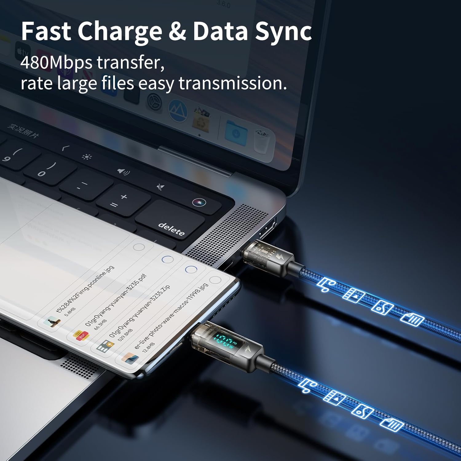 mcdodo Cable de carga USB C a USB C, cable de datos transparente, PD de 100 W, cargador digital, apagado automático, protección de doble núcleo para
