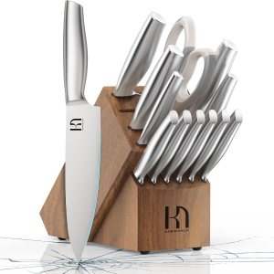 KnifeSaga – Juego de cuchillos de cocina de 14 piezas de acero inoxidable japonés de alto carbono con afilador integrado, juego de cuchillos de chef KnifeSaga – Juego de cuchillos de cocina de 14 piezas de acero inoxidable japonés de alto carbono con afilador integrado, juego de cuchillos de chef