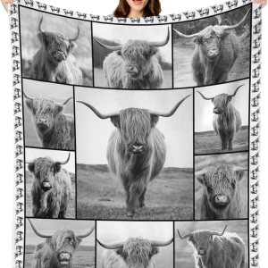 Manta de vaca Highland con cuernos largos, para adultos y niños, manta de felpa de animales de ganado blanco y negro, divertidos regalos de vacas de Manta de vaca Highland con cuernos largos, para adultos y niños, manta de felpa de animales de ganado blanco y negro, divertidos regalos de vacas de
