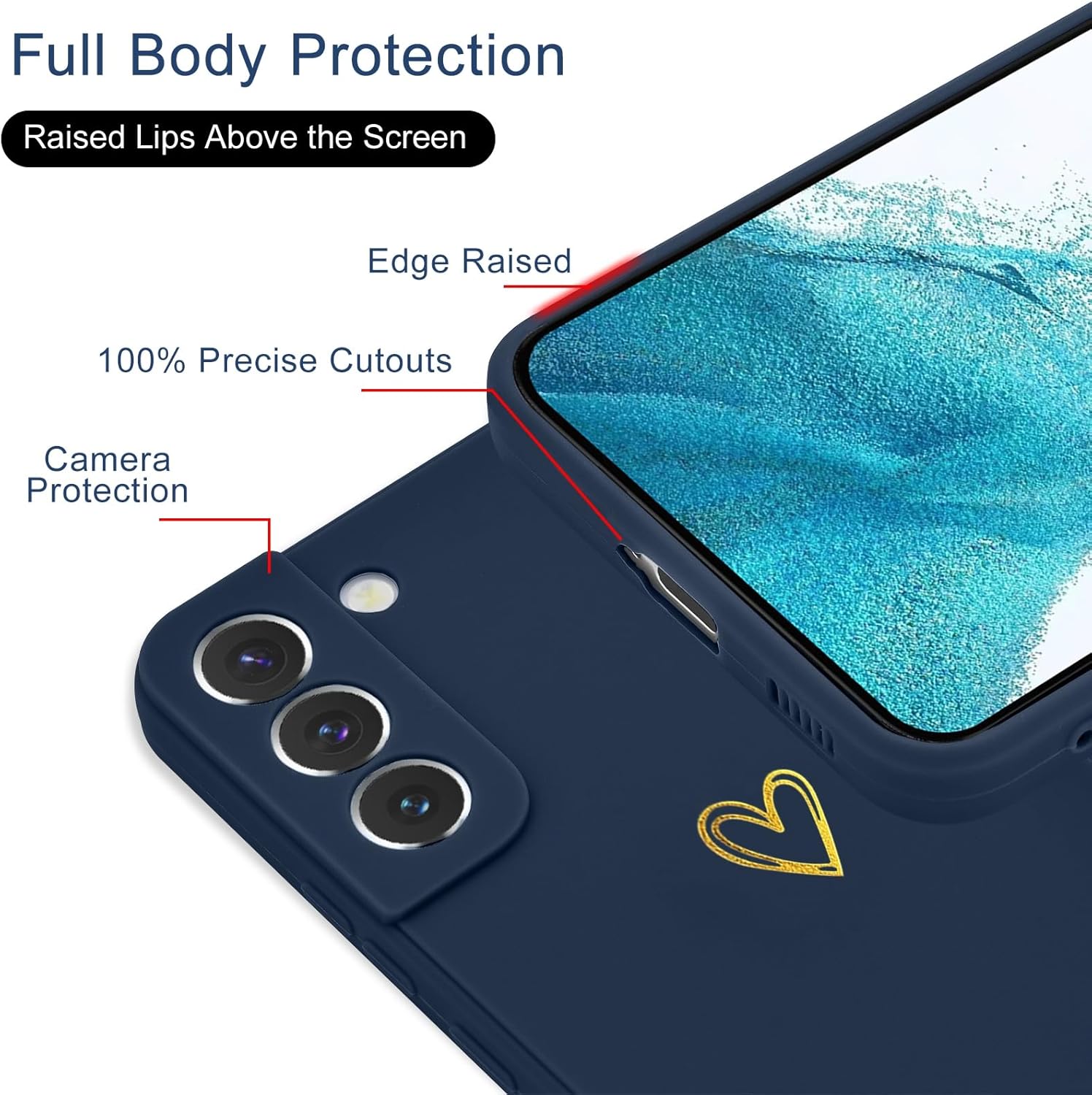 Funda para Samsung Galaxy S22, bonita funda delgada a prueba de golpes con soporte de carga inalámbrica y protección, azul marino