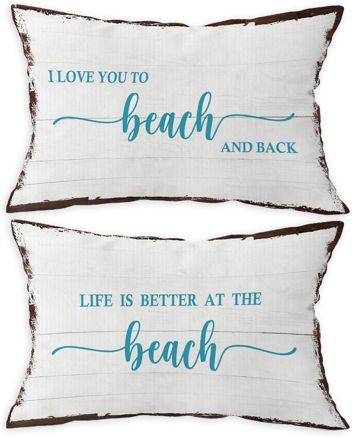 Fundas de almohada decorativas rústicas con texto en inglés “I Love You to The Beach and Back”, fundas de almohada con citas de playa costera, para