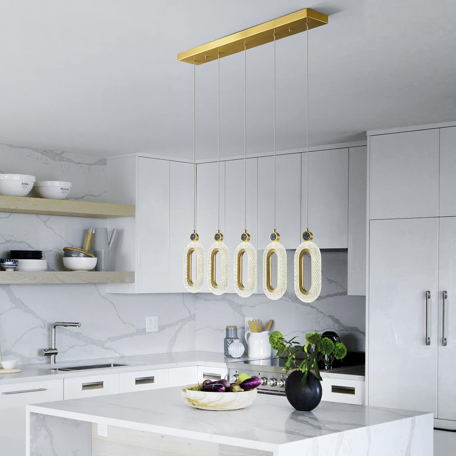 Iluminación colgante para isla de cocina, luces LED regulables, modernas, doradas, para comedor, sala de estar, dormitorio, pasillo, entrada,